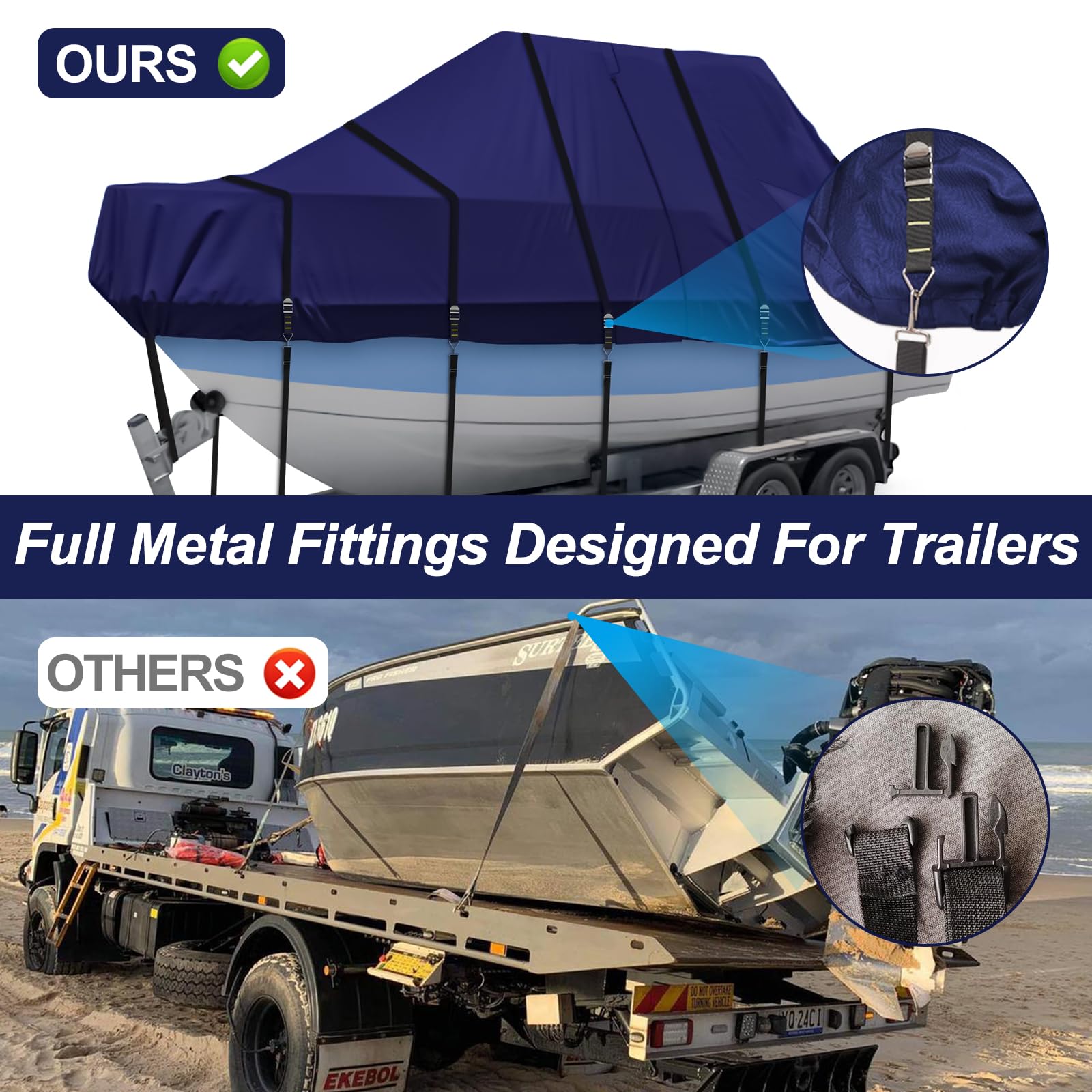 **900D Heavy Duty Waterproof Boat Cover - T Top & Center Console Design, Fits 20-22 ft Boats with Beam Width Up to 106