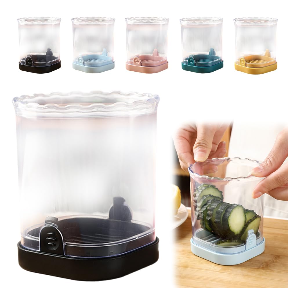 Premium Stainless Steel Fruit & Vegetable Slicer Cup - Multi-Functional Kitchen Gadget for Strawberries, Eggs & More with Push Plate | Perfect for Smoothies, Salads & Meal Prep (Black)