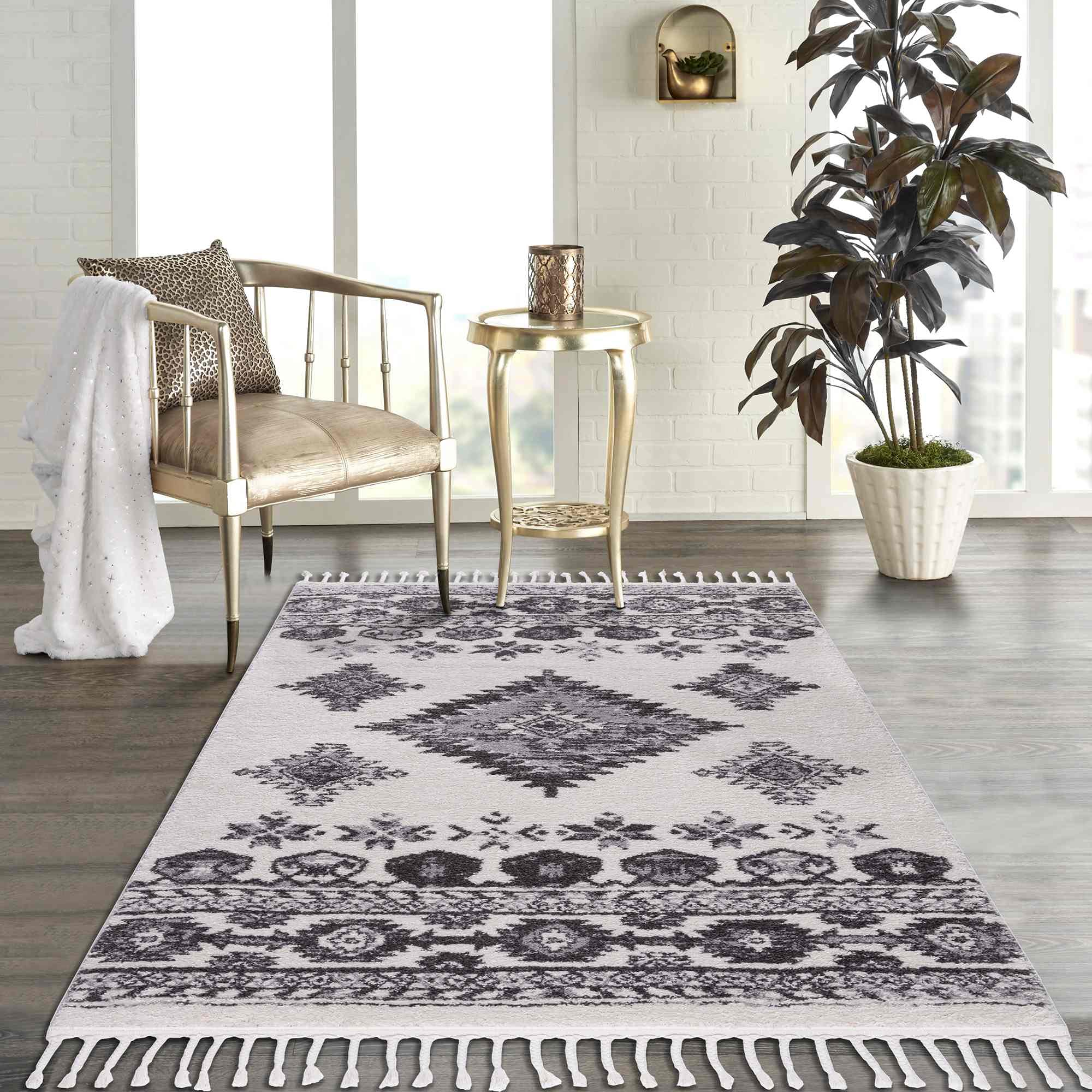 Authentic Native American Style Bohemian Area Rug | Navajo Southwestern Design in Ivory, Black, Gray & Multi-Colors | Perfect for Living Room, Bedroom & Boho Home Decor