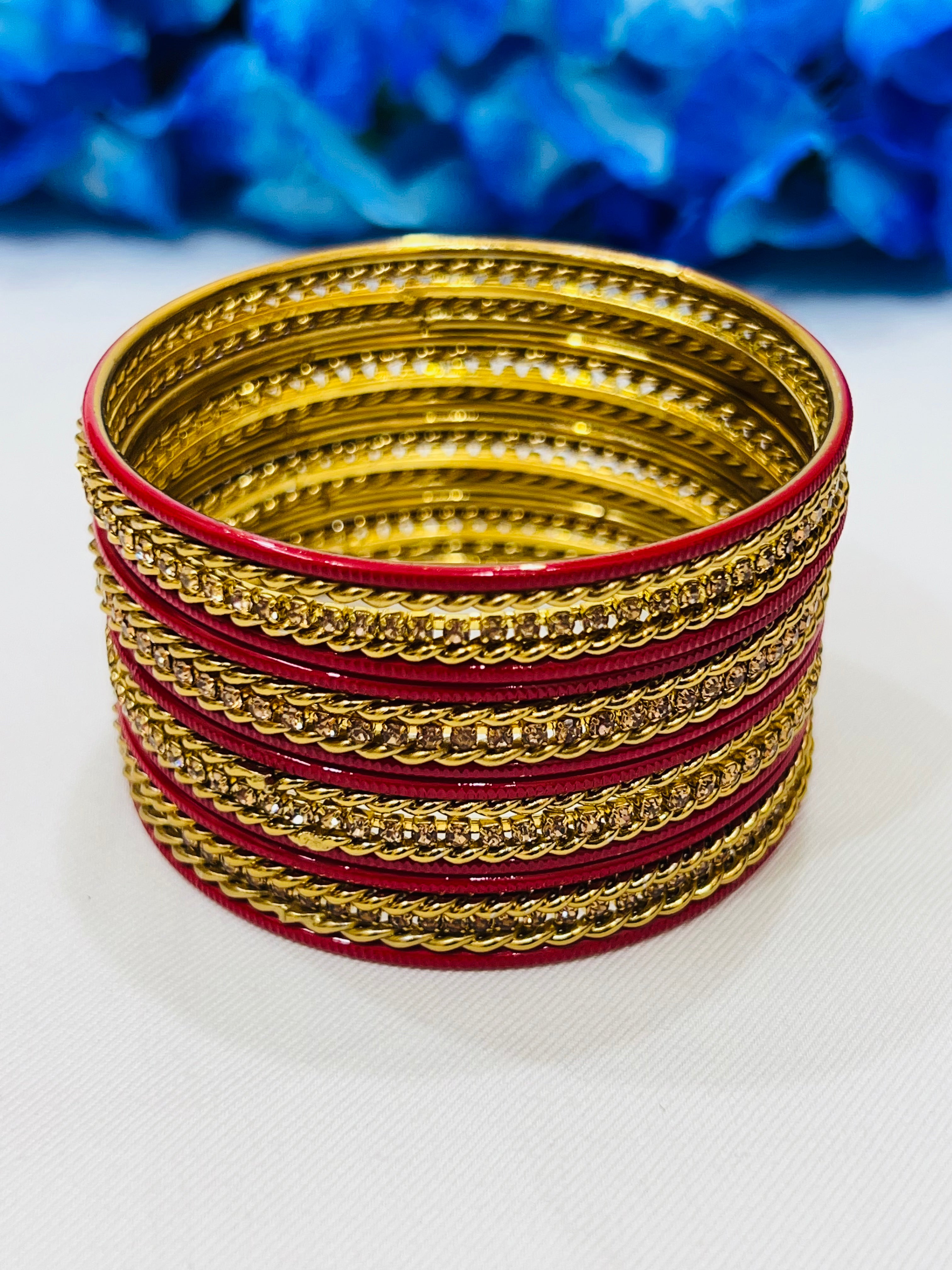 Elegant Red Metal Bangles with Glimmer Stones for Women | Stylish Fashion Jewelry for Parties, Weddings & Everyday Wear