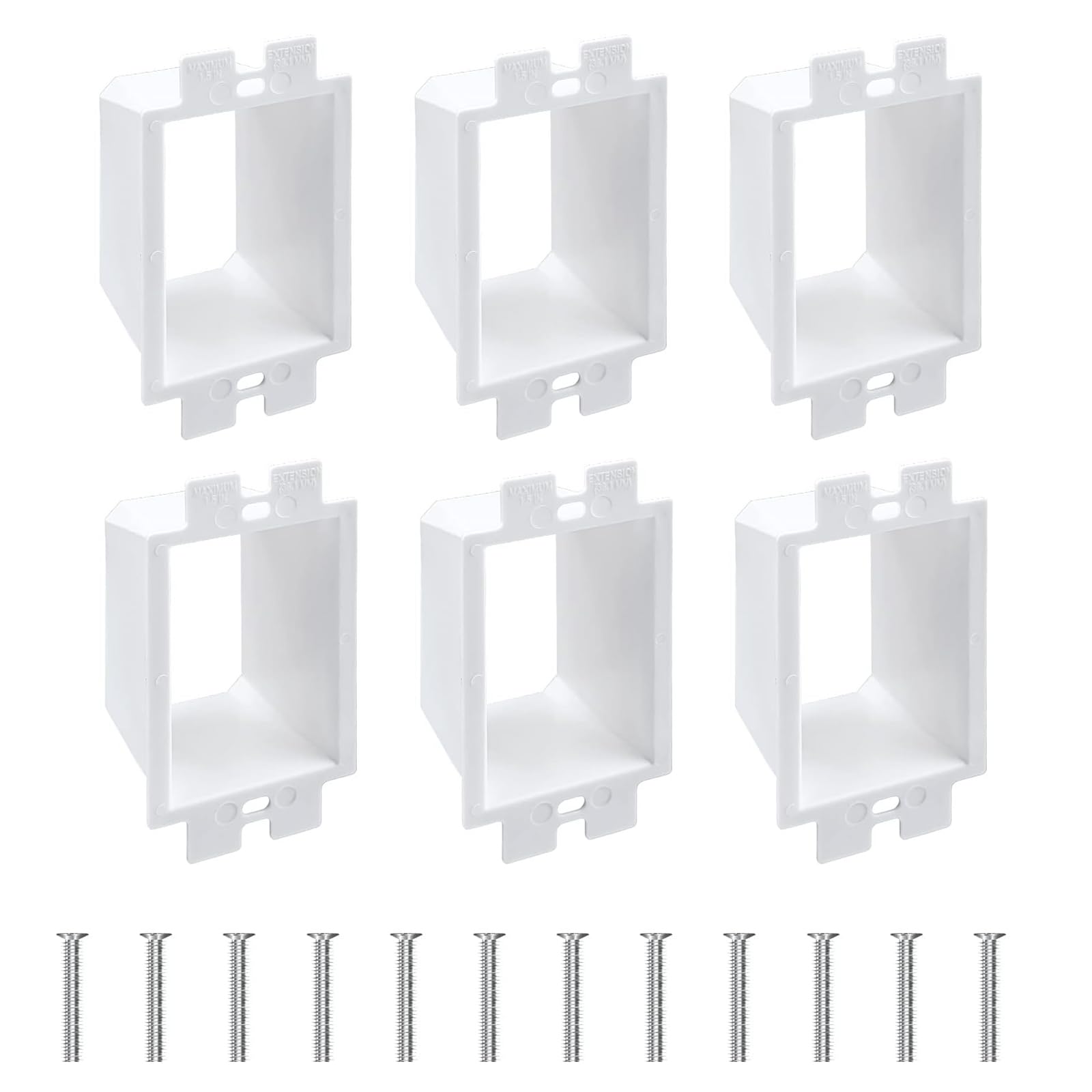 6-Pack BE1-2 Electrical Outlet Box Extenders - 1 Gang Power Outlet Box Extender Kit with 12 Screws - Ideal for Home Renovation, Electrical Upgrades & DIY Projects