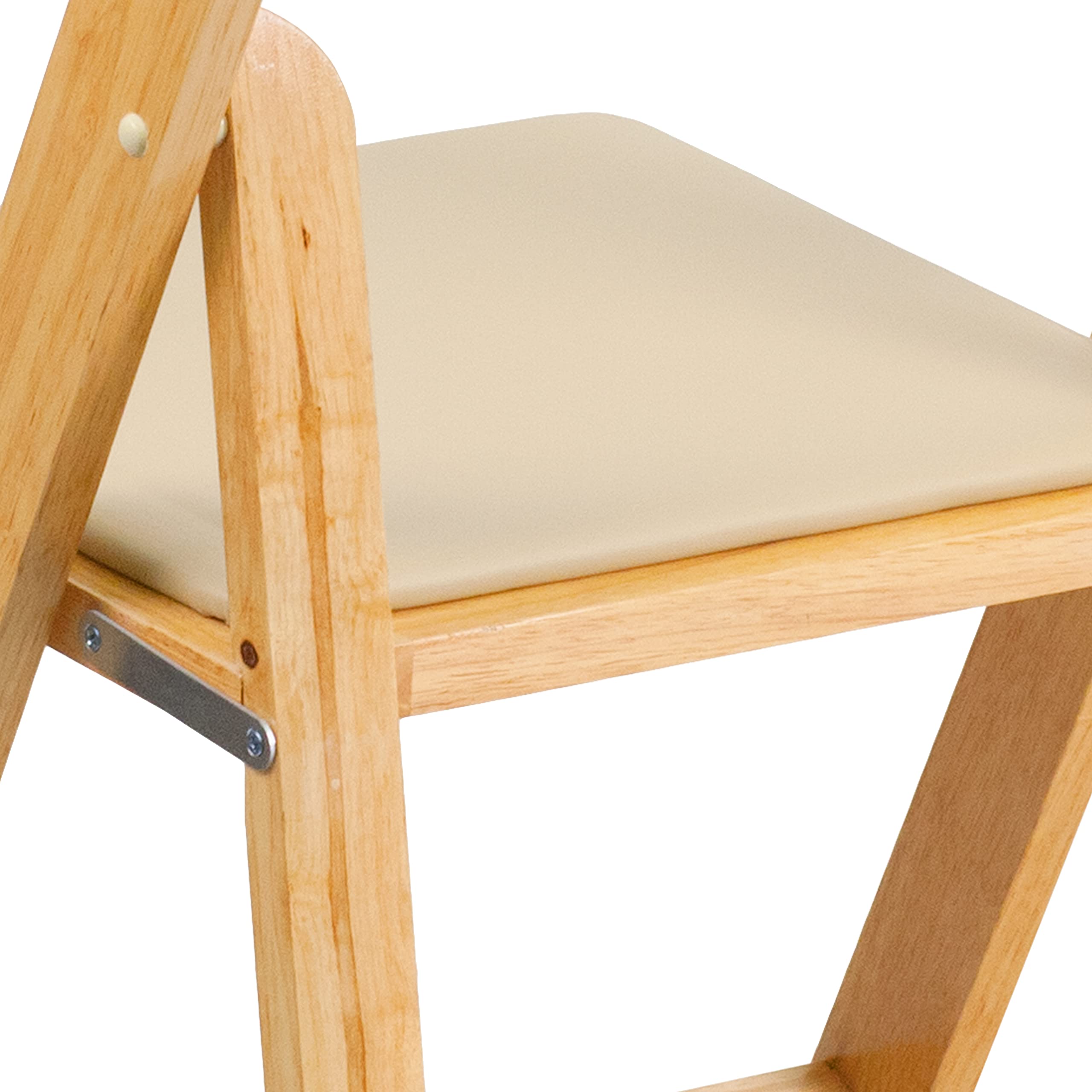 2 Pack Natural Wood Folding Chairs with Vinyl Padded Seat - Portable & Comfortable for Outdoor, Indoor, Camping, Picnics, Parties & Events