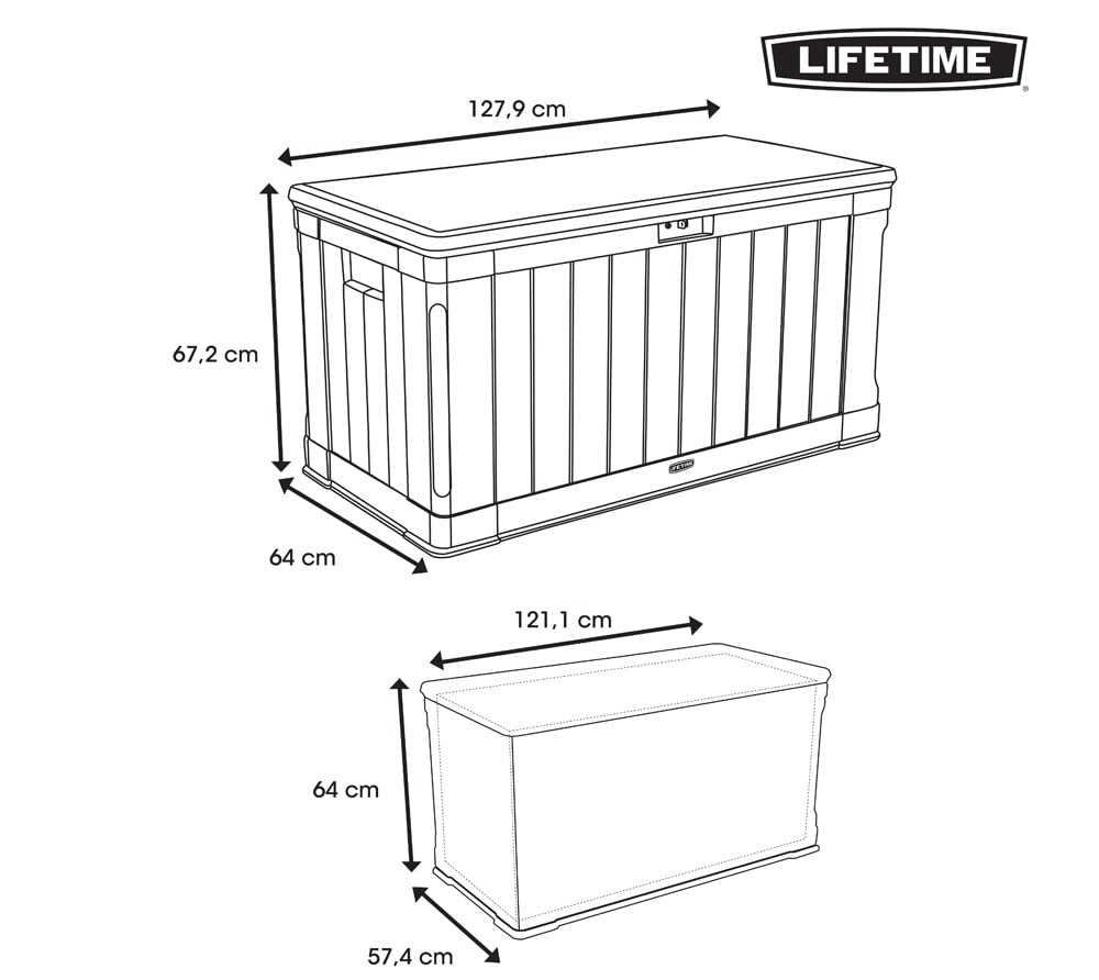 LIFETIME 60186 Heavy-Duty 116 Gallon Outdoor Storage Deck Box - Weather-Resistant Plastic Deck Box for Patio Furniture Cushions, Pool Toys & Garden Tools - Desert Sand/Brown