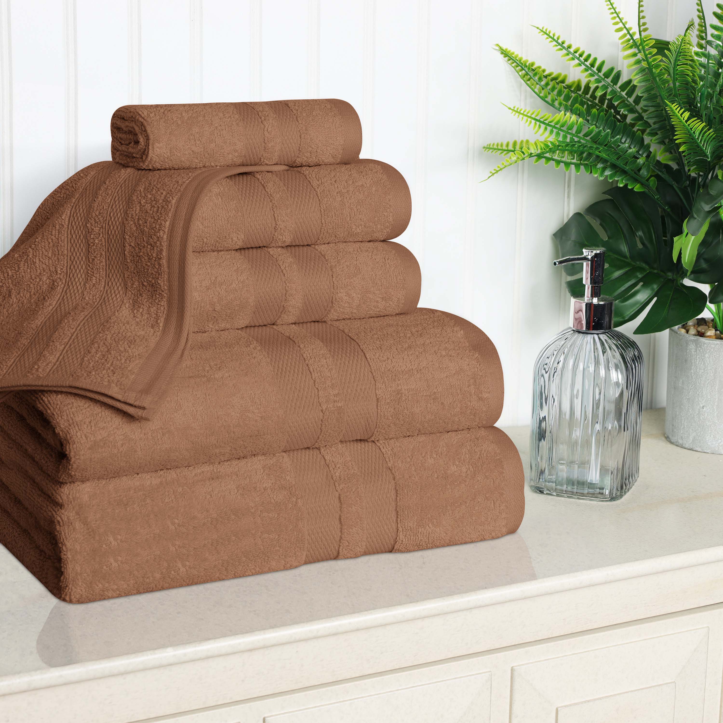 Ultra Soft Cotton Absorbent Bath Towel Set - 6 Piece Solid Color Collection for Spa, Gym & Luxury Home Use