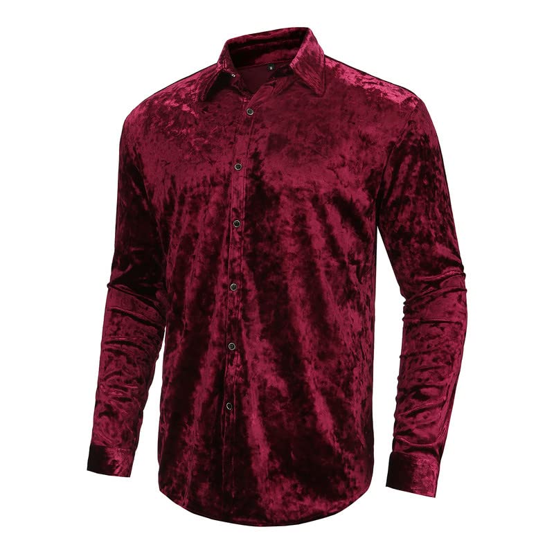 Premium Velvet Long Sleeve Dress Shirts for Men - Slim Fit Button Down Shirt with Muscle Cut, Solid Color Formal & Casual Wear for Wedding, Party, Office & Date Nights