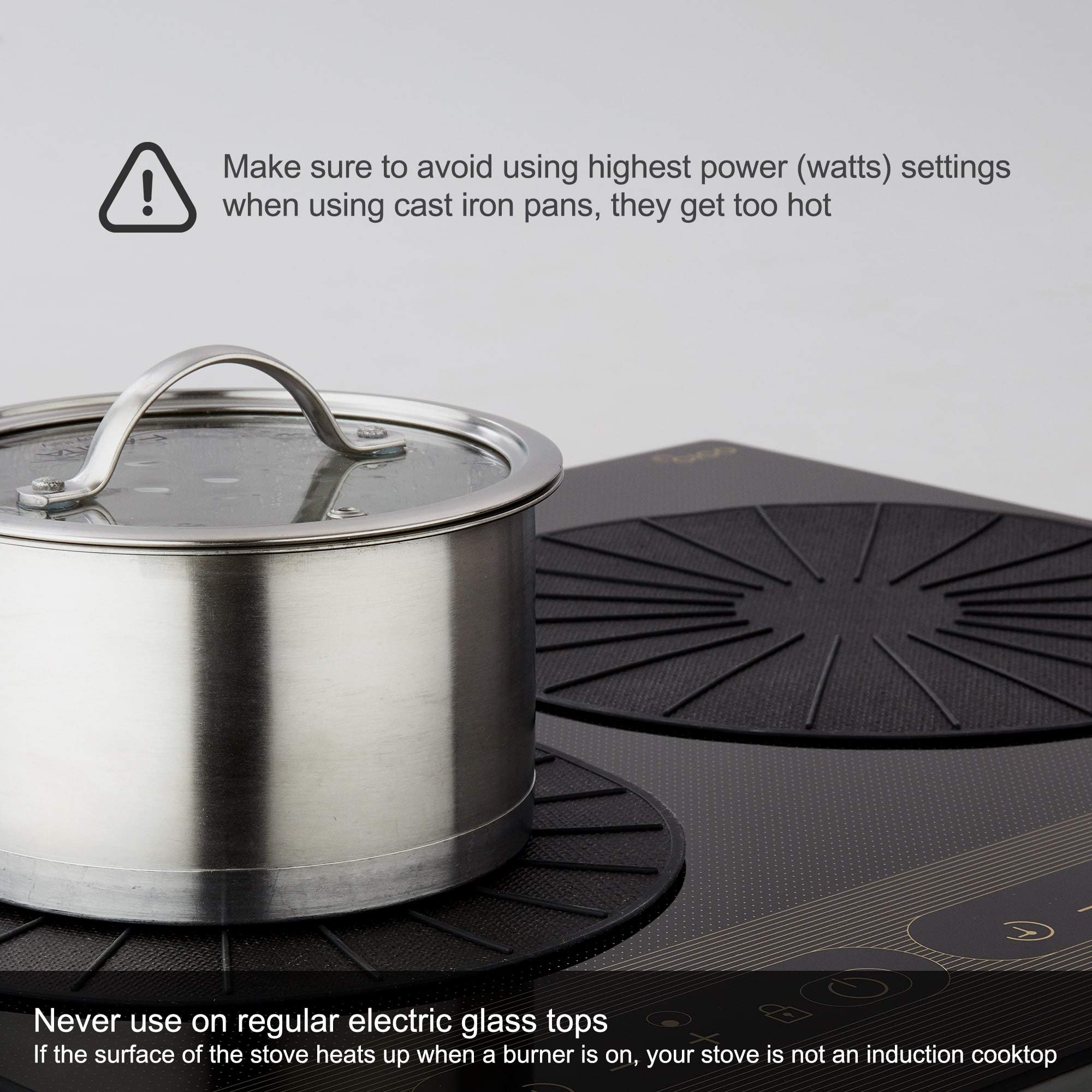 Non-Slip Silicone Fiberglass Induction Cooktop Mat - Scratch Protector for Magnetic Stove - Prevents Pots from Sliding While Cooking - Black (9.4 Inches) - Perfect for Kitchen Safety & Easy Cleaning