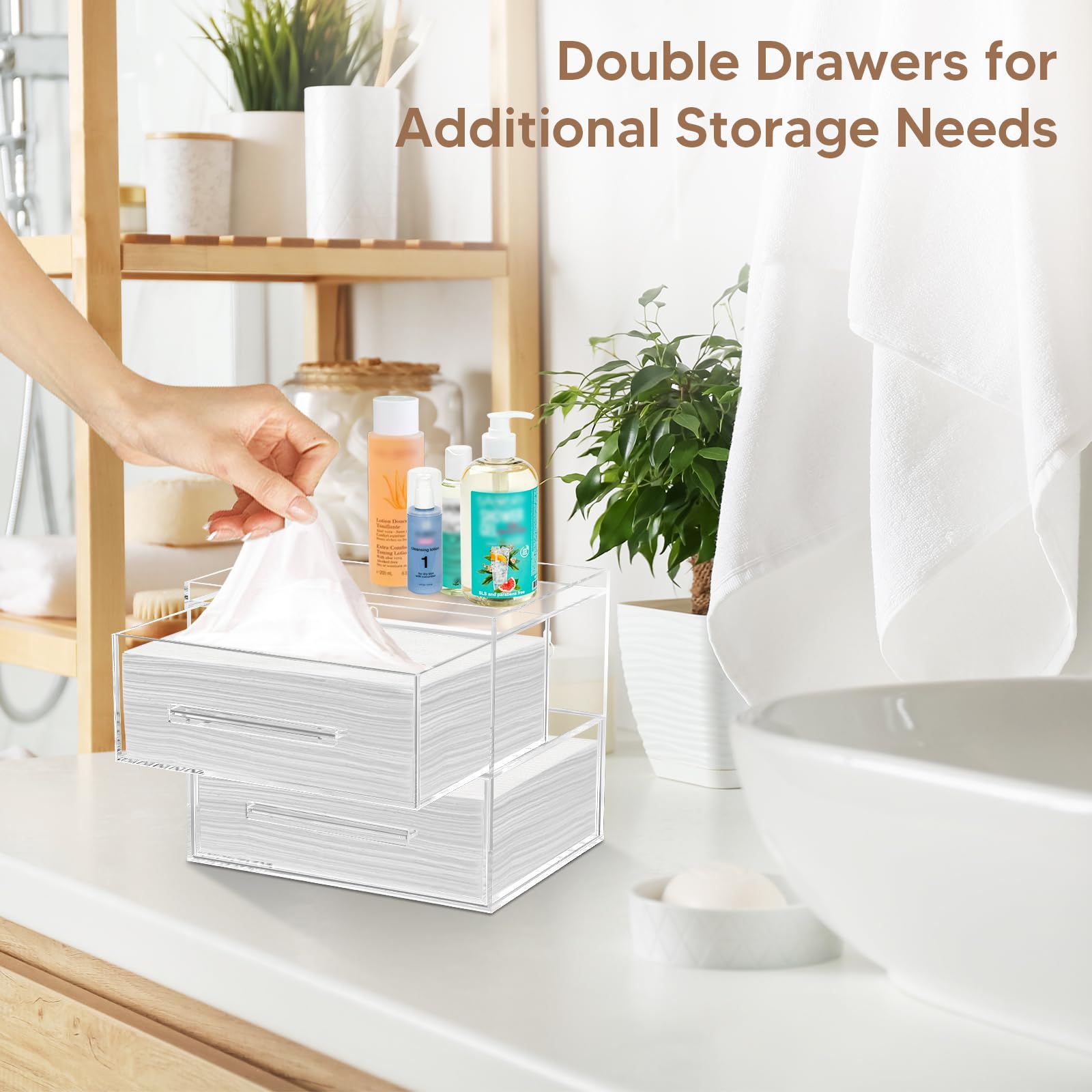 Acrylic Disposable Face Towel Storage Box with 2 Drawers - Clear Makeup Organizer & Skin Care Towel Holder - Wall Mountable for Bathroom, Salon, Spa (Face Towels Not Included) - Perfect for Clean Skin Club & Beauty Routine Organization