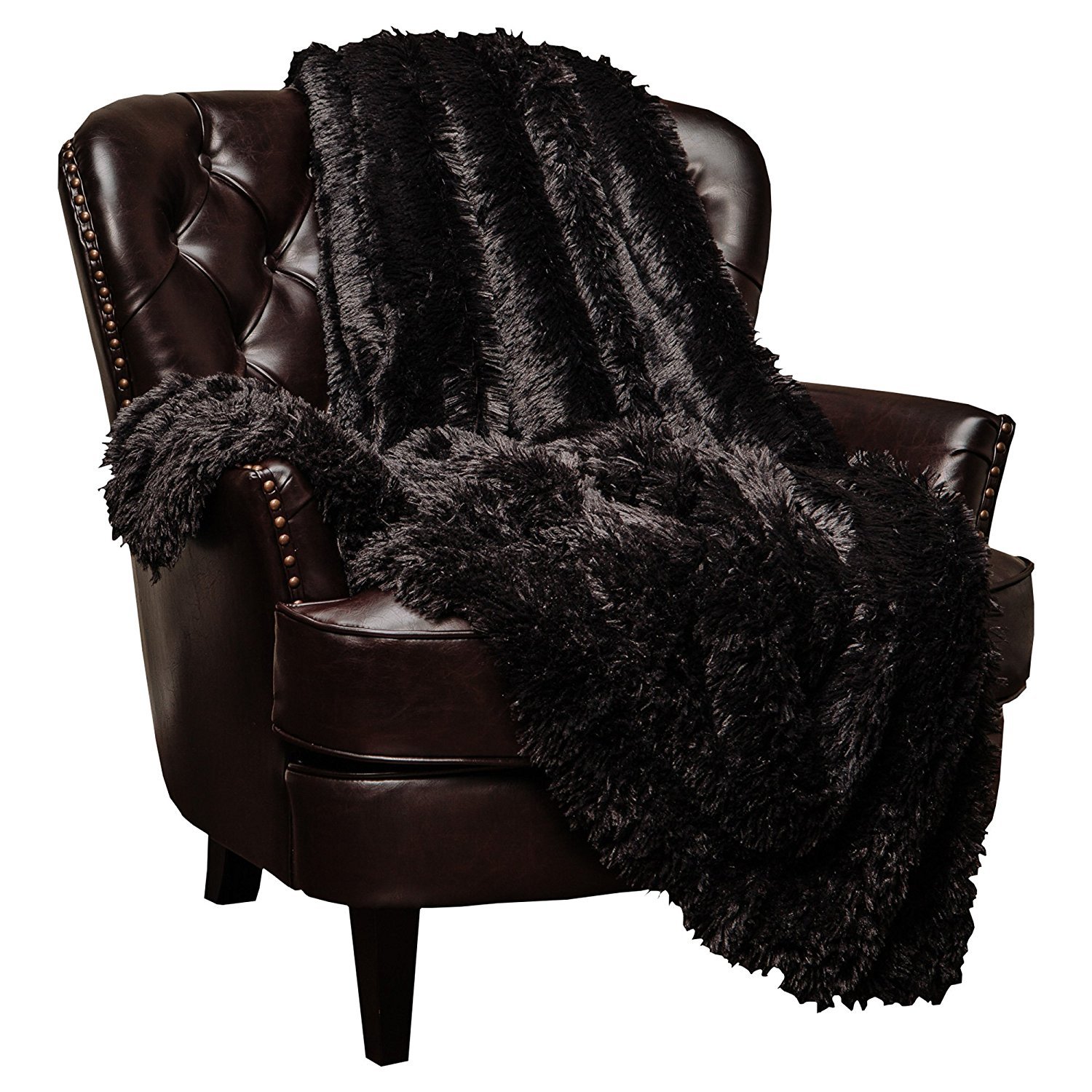 Chanasya Premium Solid Faux Fur Throw Blanket - Ultra Soft & Cozy 60x70 Inch Fluffy Blanket for Bed, Couch, Sofa - Perfect for Winter Warmth, Home Decor & Gift Giving - Black