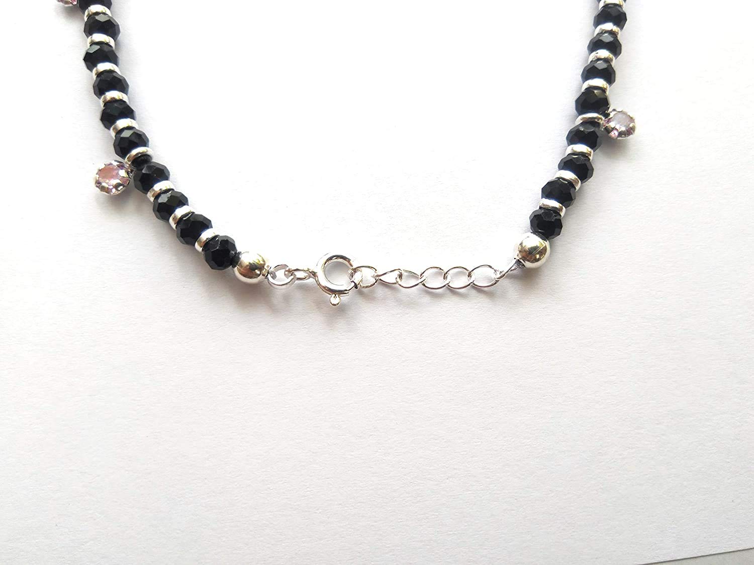 925 Sterling Silver Stylish Nazariya Anklet (Payal) with Black & Silver Crystal Beads for Women & Girls - Perfect for Weddings, Parties & Festive Occasions