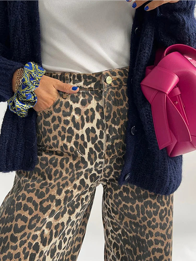 Women's Fashion Leopard Print Wide Leg Pants - High Waist Elastic Glitter Lace-Up Loose Long Trousers for Casual & Streetwear | Perfect for Parties, Night Out and Everyday Wear