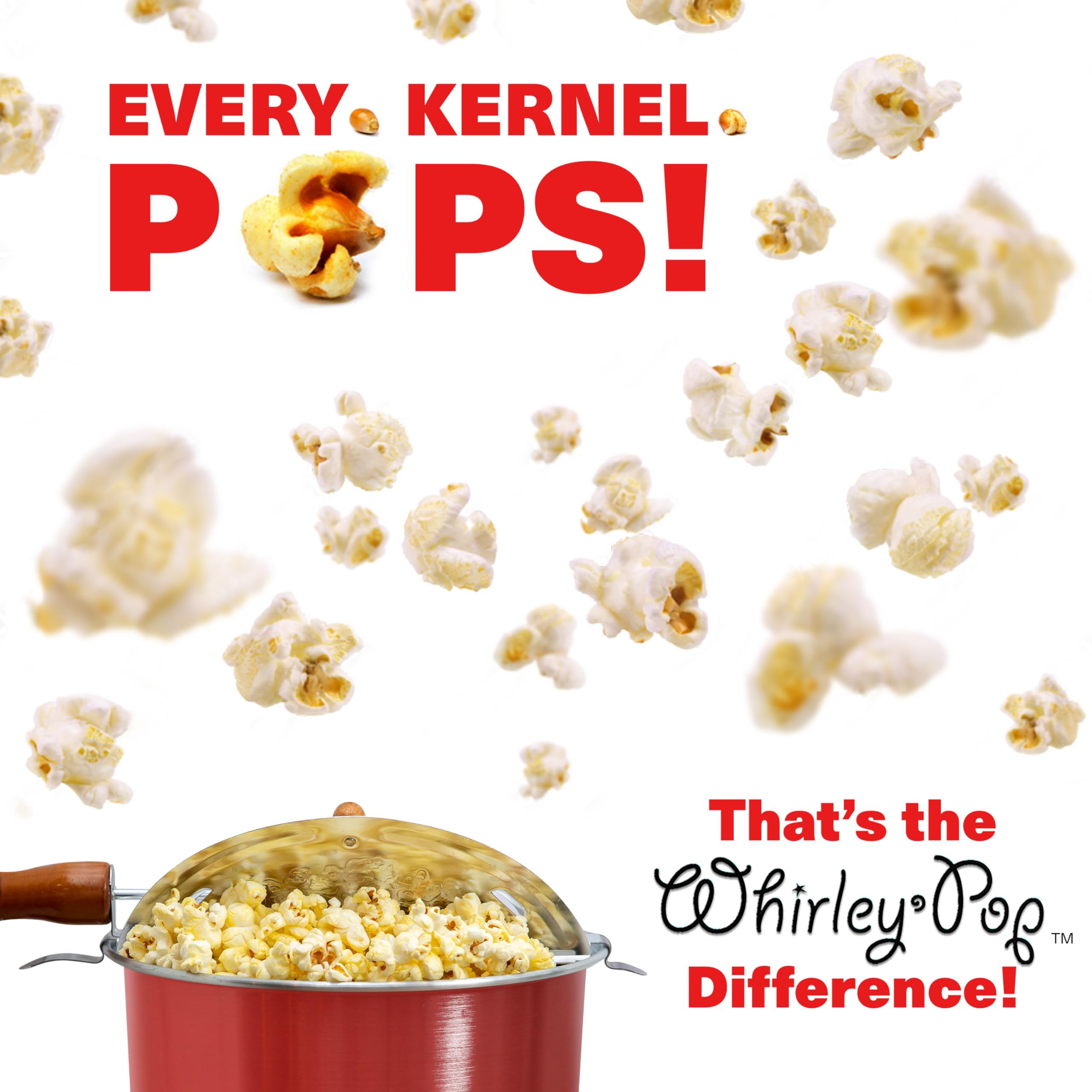 Original Whirley Pop Popcorn Maker - 6 Quart Stovetop Popcorn Popper with 5 Popping Kits, Aluminum Popcorn Pot with Nylon Gears, Wabash Valley Farms Stove Top Popcorn Pan (Red) - Perfect for Movie Nights, Parties, and Family Snacking