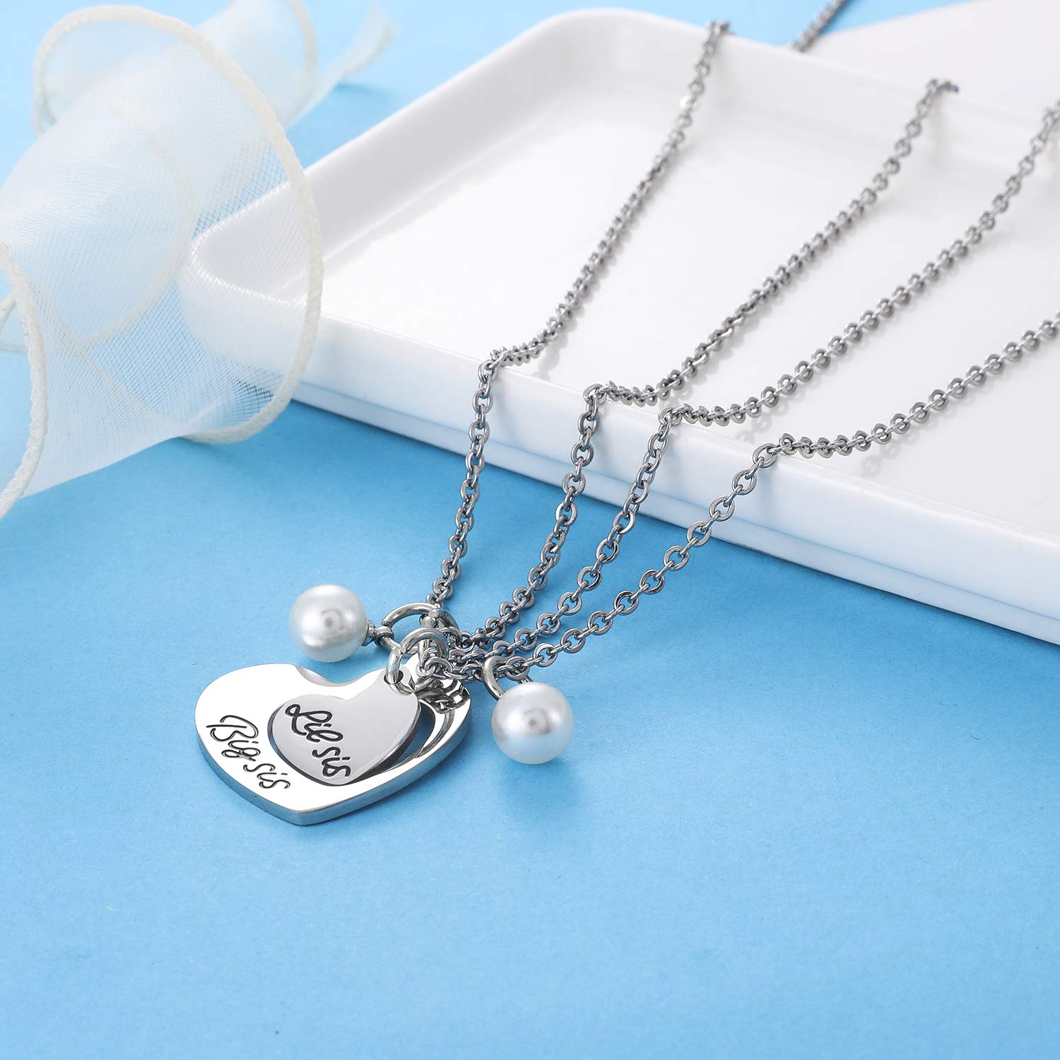 Big Sis Lil Sis Necklaces Set for 2 - Best Sister & BFF Heart Pendant Jewelry Gift - Perfect for Birthdays, Anniversaries & Friendship Day