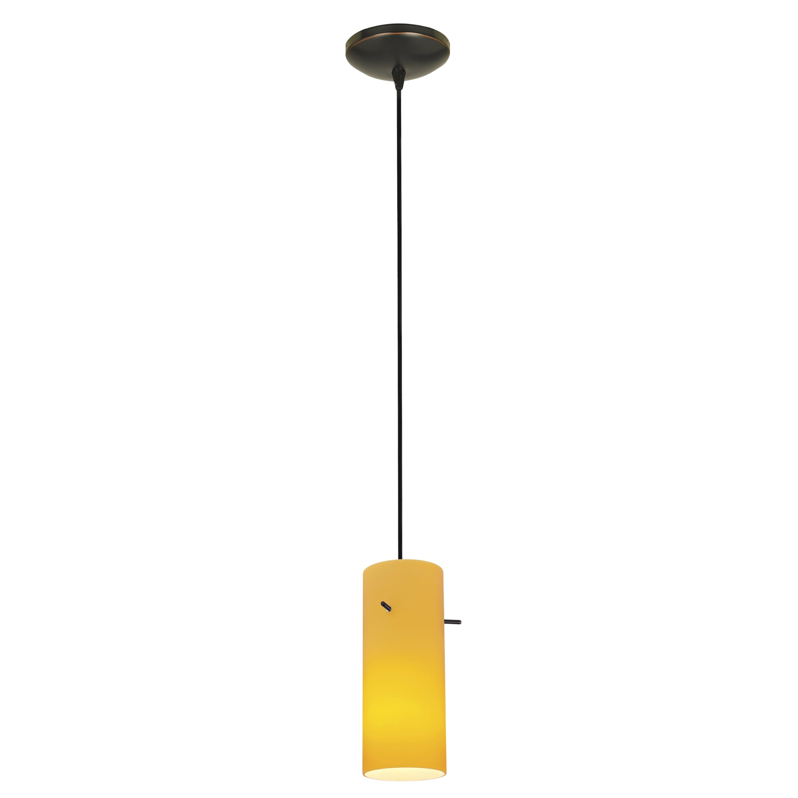 Oil Rubbed Bronze Cylinder Glass Pendant Light with Amber Shade - 1-Light Hanging Fixture with Cord - Perfect for Kitchen Island, Dining Room, or Entryway Lighting