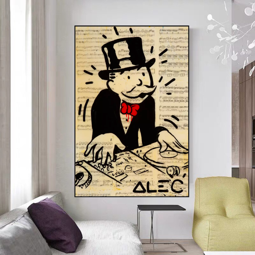 Alec Monopoly DJ Icon Art Canvas Print - Money Man Series | Pop Art Wall Decor for Home, Office & Music Studio