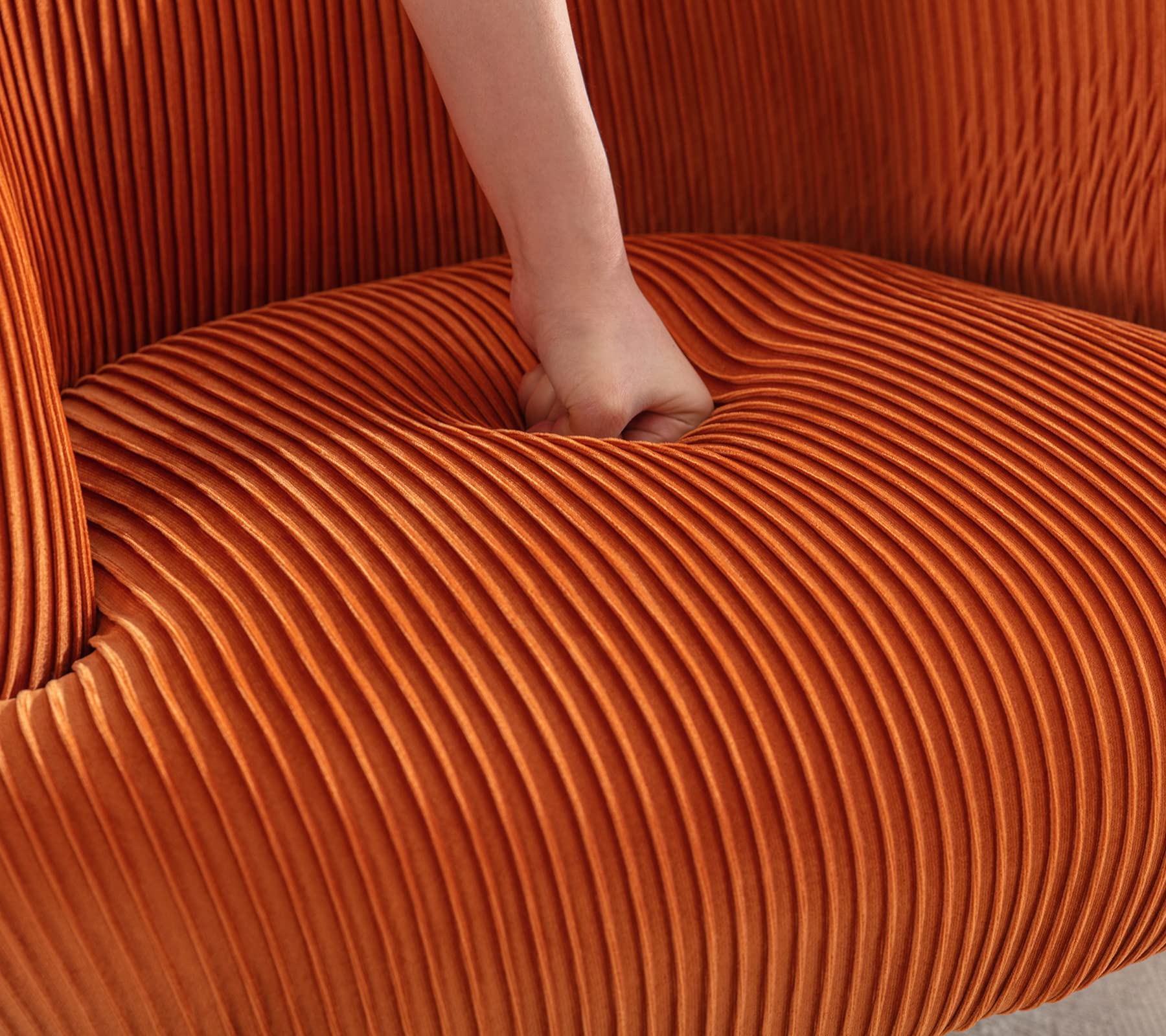 DUOMAY Modern Velvet Accent Armchair with Golden Legs - Barrel Upholstered Lounge Chair, Comfortable Single Sofa for Living Room, Bedroom & Office - Perfect for Relaxing, Reading & Decor (Orange)