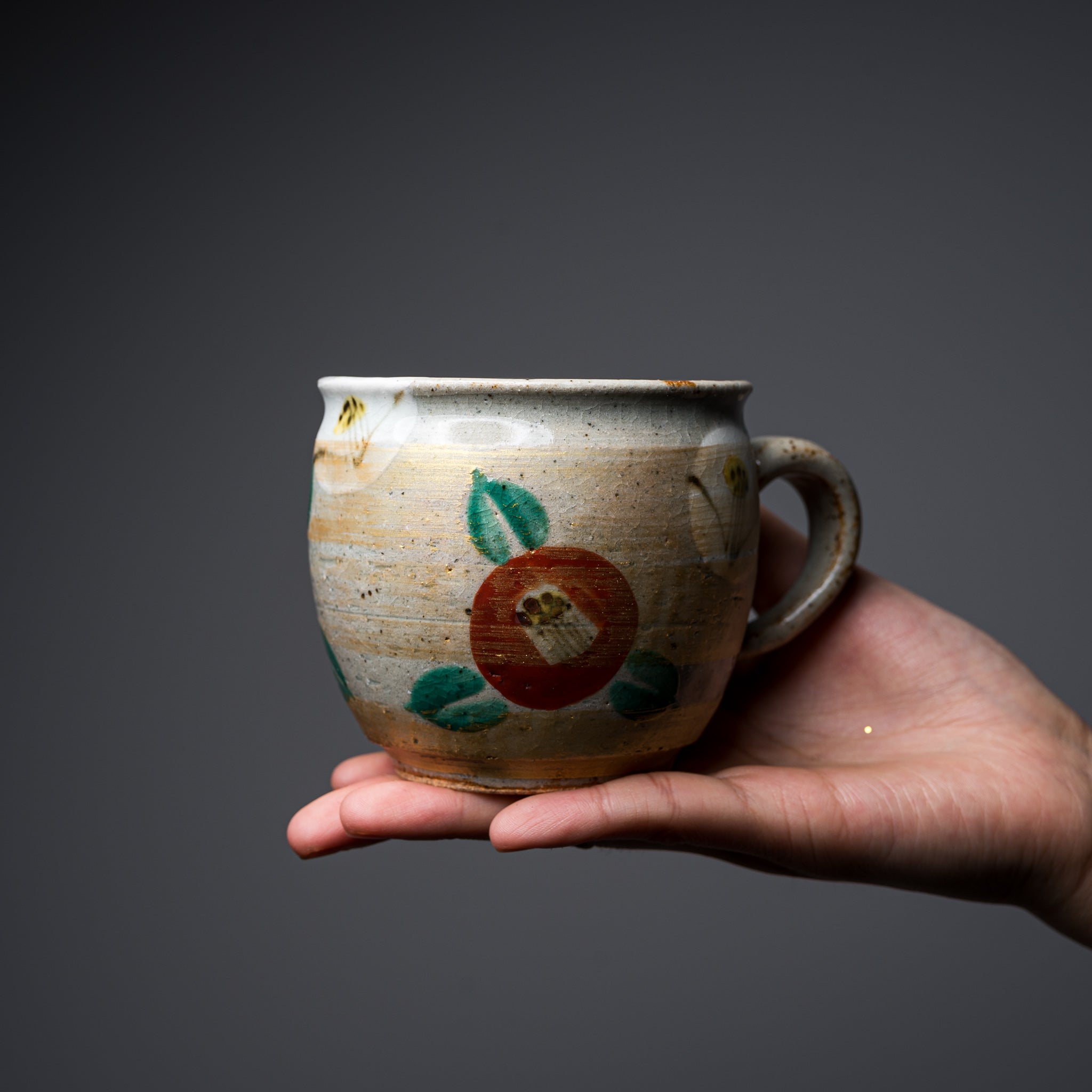 Zoho Kiln Ceramic Mug Cup - Kinsai Camellia Japanese Tea Cup | Handcrafted Pottery for Coffee, Tea & Hot Drinks | Perfect Gift for Tea Lovers & Home Decor