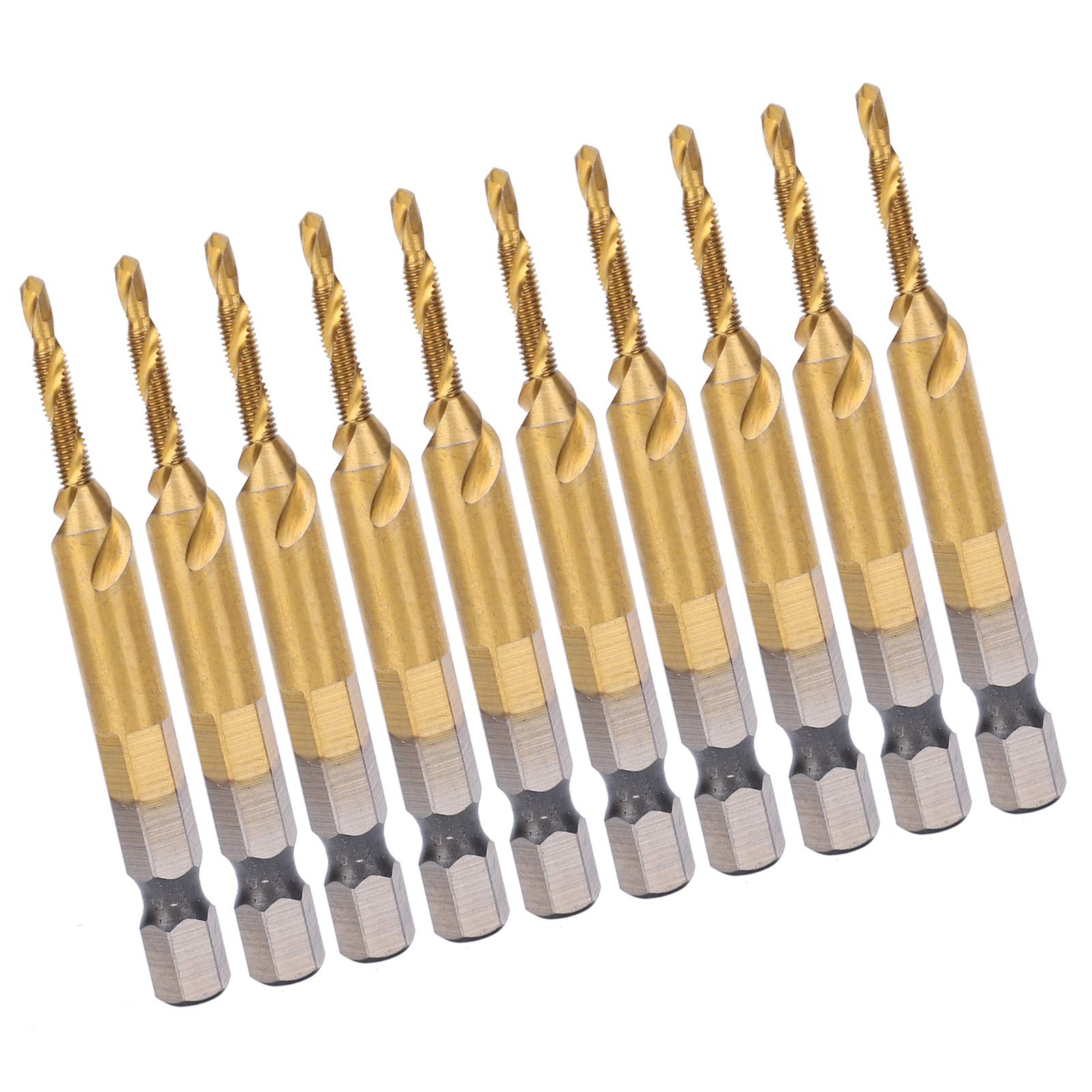 Hilitand 10Pcs Hex Shank Drill Tap Bits Set - M3 Spiral Flute Metric Tap & Drill Combo - Impact Resistant Hex Drill Bits for Woodworking & Metal - Perfect for DIY Projects & Professional Use