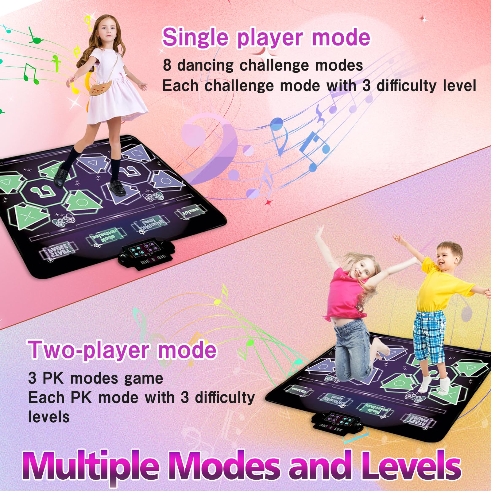 Best Electronic Dance Mat for Kids - 2-Player Interactive Dance Pad with Built-in Music & Adjustable Volume - Fun Toddler Gift for Boys & Girls - Perfect for Birthday Parties, Indoor Play & Outdoor Activities