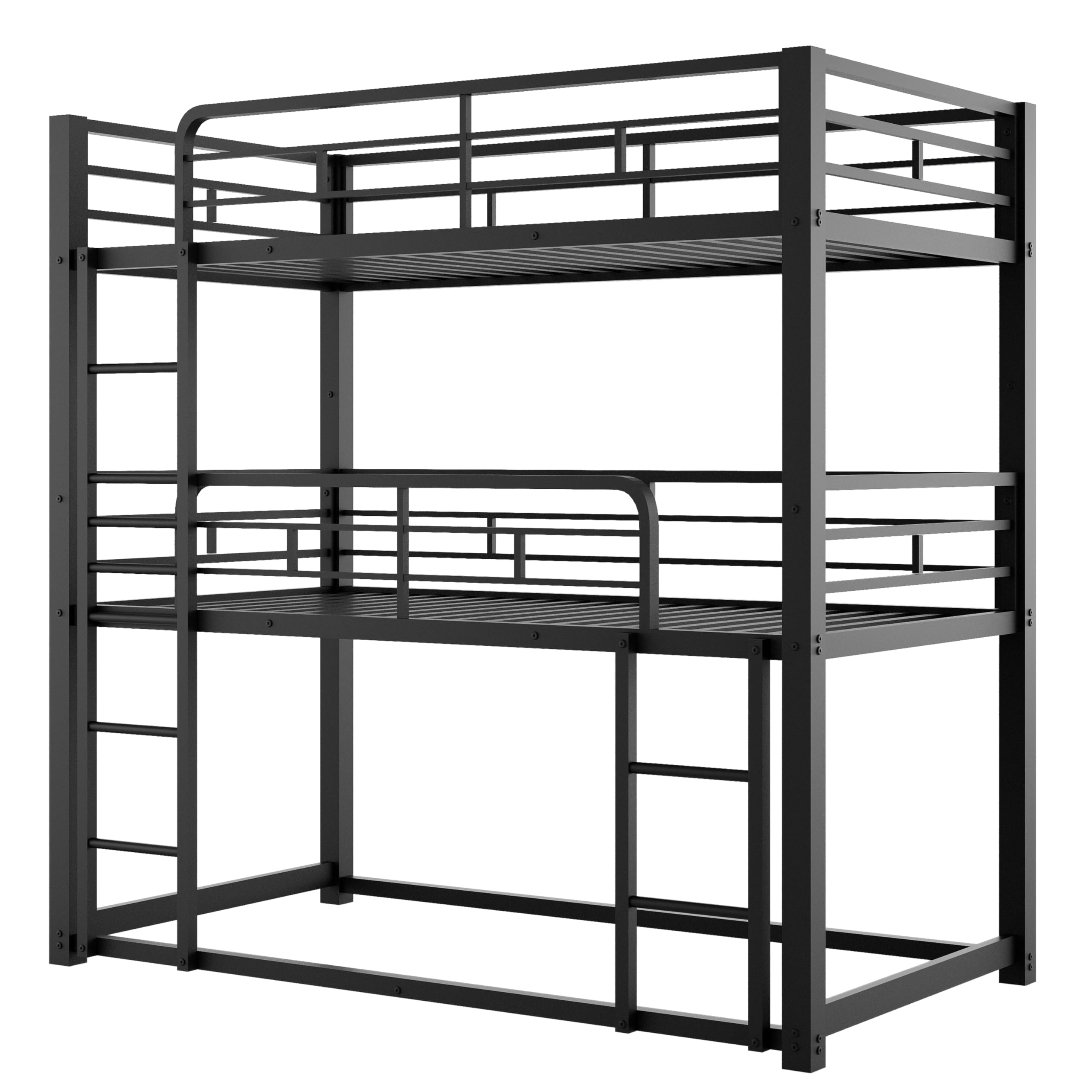 Sturdy Triple Bunk Bed - Twin Over Twin Over Twin Metal Bunk Beds with Ladder | Space-Saving Bedroom Solution for Kids, Teens & Adults | No Box Spring Required | Easy Assembly | Black Finish | Perfect for Dorms, Hostels & Large Families