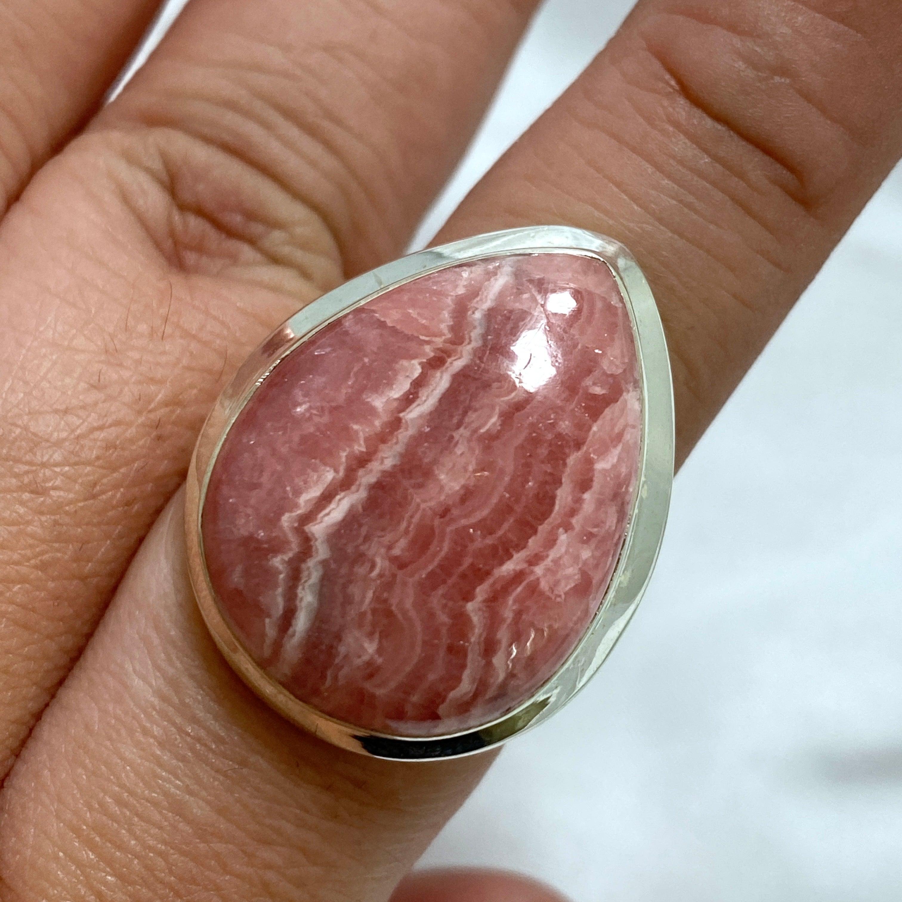 Rhodocrosite Teardrop Ring - 925 Sterling Silver Handmade Jewelry for Women, Elegant Pink Gemstone Ring for Gift, Party & Wedding Occasions