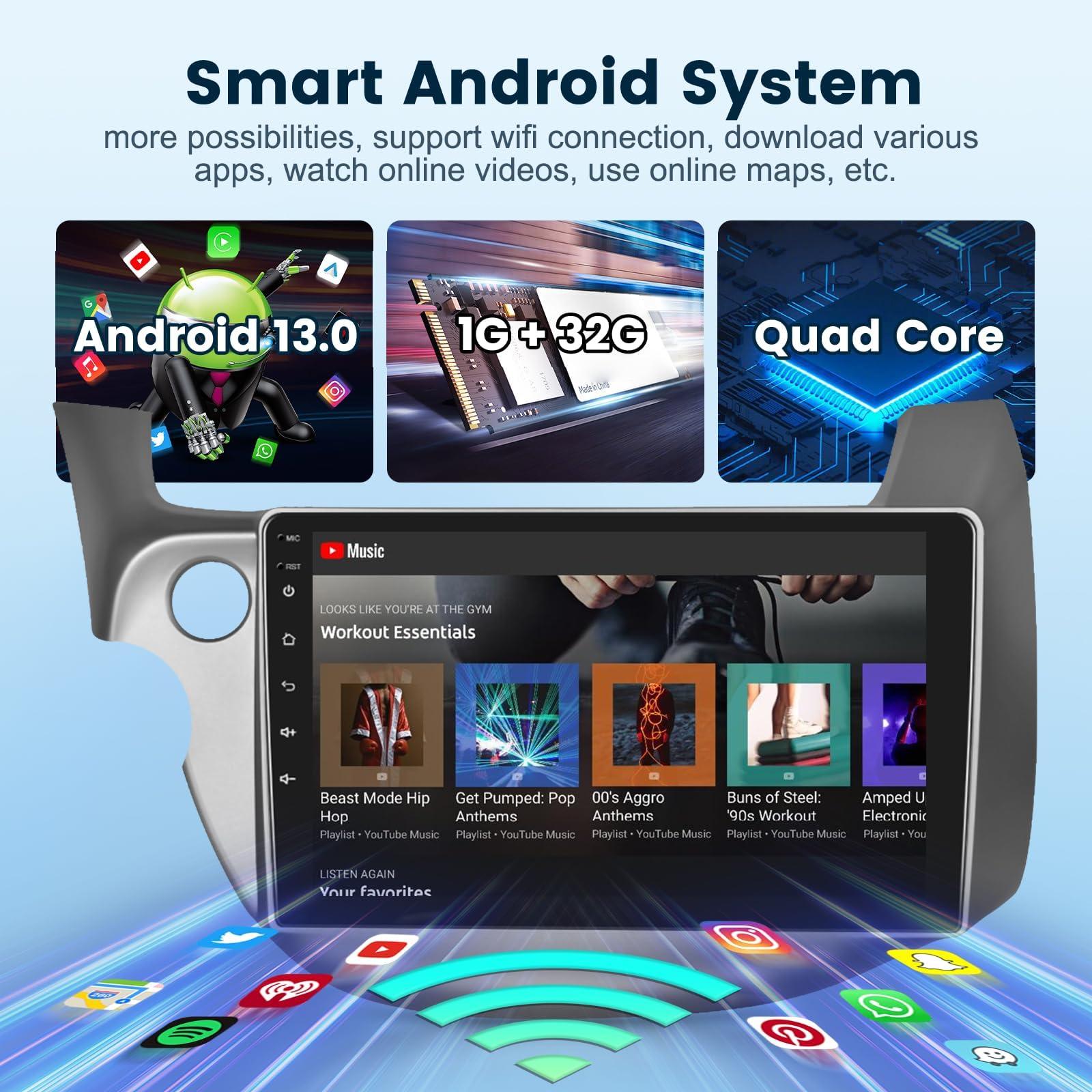 2008-2013 Honda Fit Android Car Stereo with Wireless CarPlay & Android Auto - 10.1