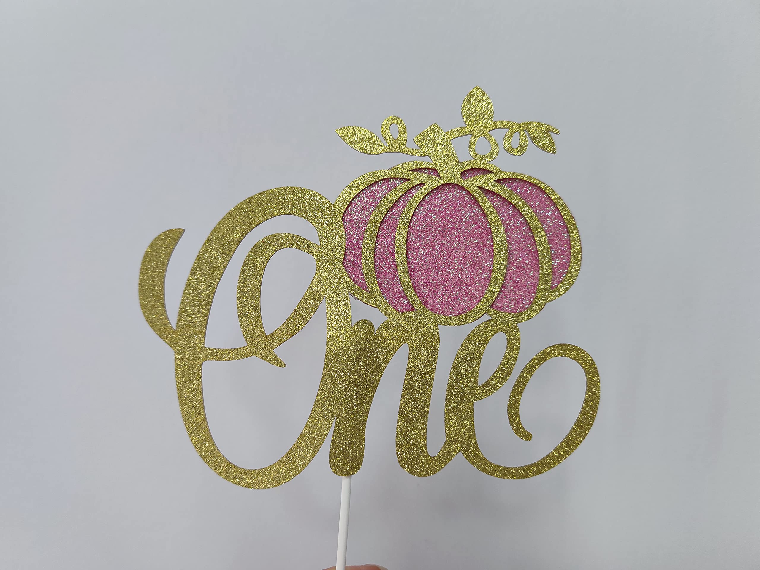 Pink and Gold Pumpkin Cake Topper for 1st Birthday - Fall Themed Decor for Girls | Perfect for Baby's First Birthday Cakes, Cupcakes, and Dessert Tables