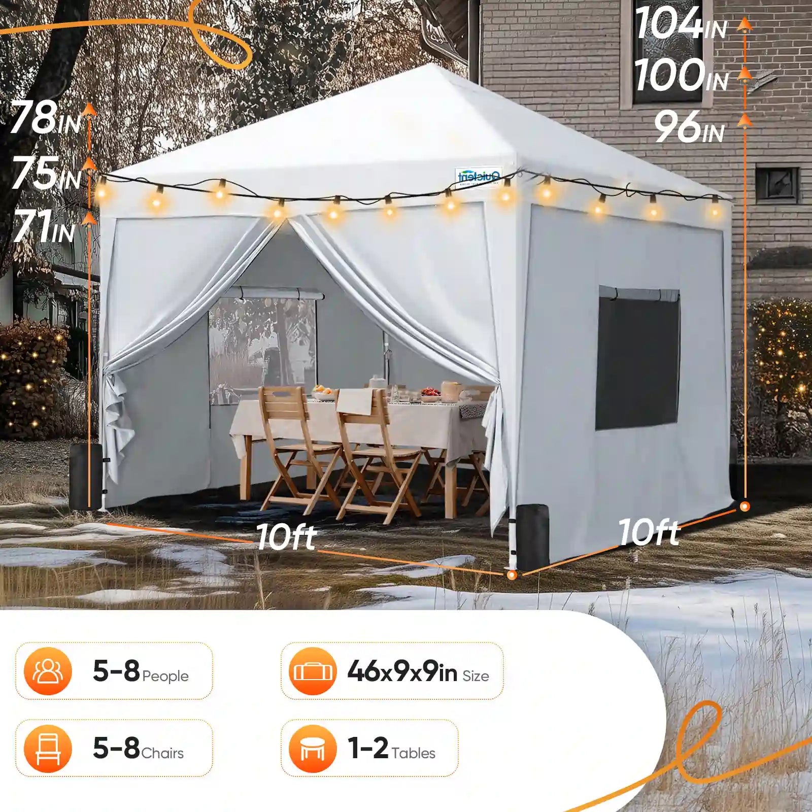 Quictent 10x10 Pop Up Canopy Tent - Waterproof Instant Gazebo with Sidewalls, Sandbags & Carry Bag for Outdoor Events, Parties, Camping & Beach Use