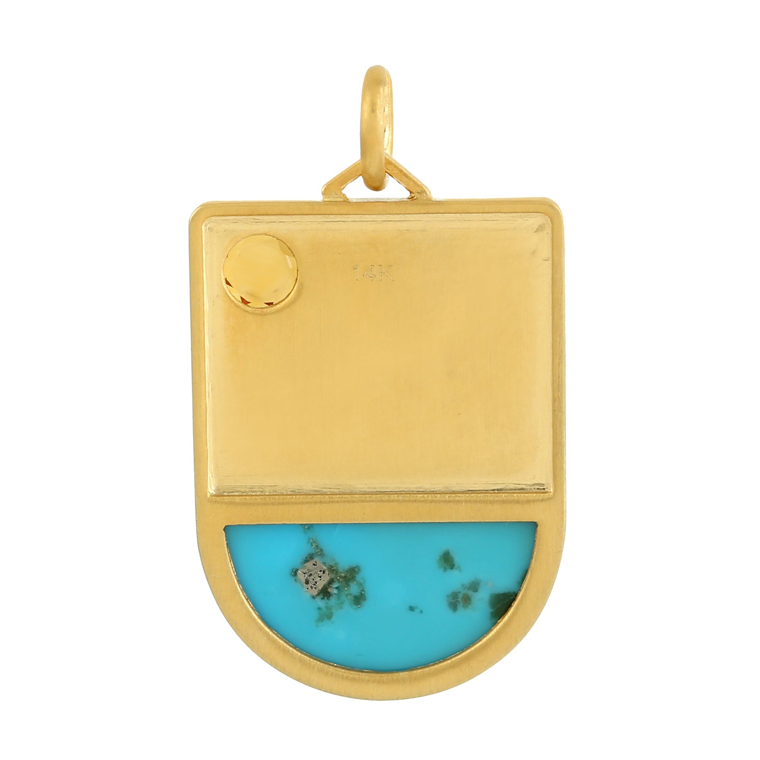 14K Yellow Gold D-Cut Turquoise Bezel Citrine Prong Diamond Sunlight Star Pendant Necklace - Perfect for Birthdays, Anniversaries & Special Occasions