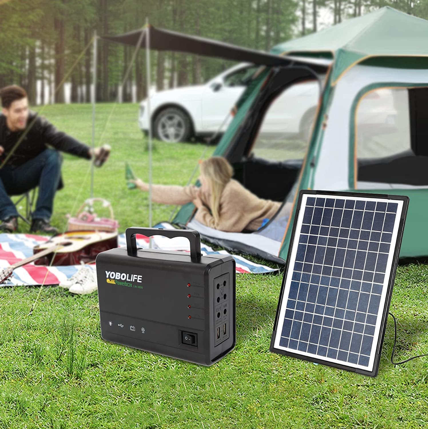 Portable Solar Generator Kit with Solar Panel - 500W Emergency Power Supply, USB Charging Port & 4 LED Lights - Perfect for Home Backup, Camping, Outdoor Adventures & Power Outages
