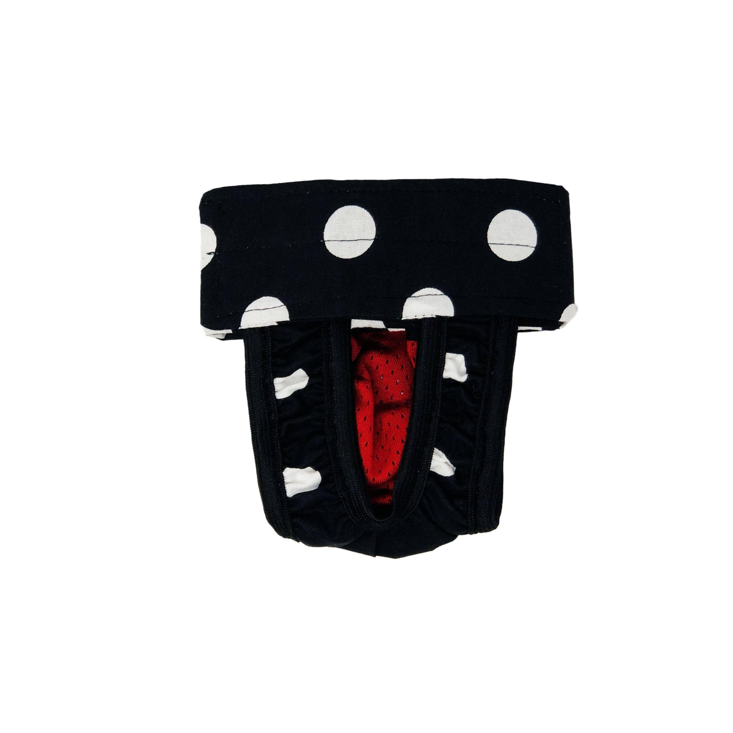 Premium USA-Made Cat Diaper Stud Pants - Black with White Polka Dots, Pull-Up Design for Spraying, Piddling & Incontinent Cats - Comfortable & Absorbent for Outdoor/Indoor Use - Perfect for Travel, Post-Surgery Care & Senior Cats