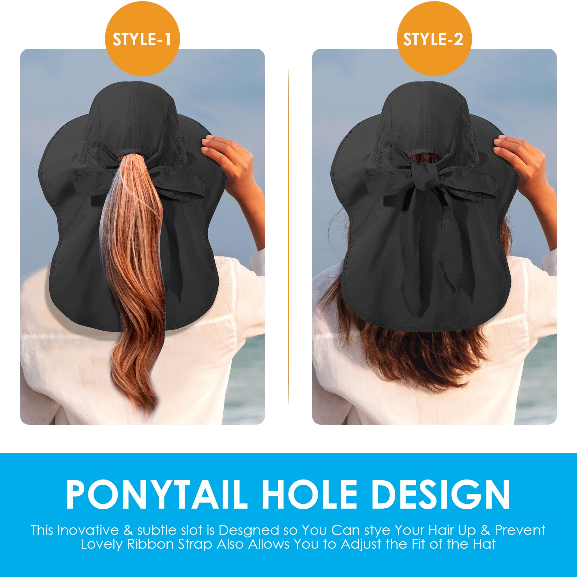 Women's Sun Hat UV Protection - Foldable Waterproof Wide Brim Bucket Hat with Neck Flap for Summer, Beach, Fishing, Hiking - Perfect for Outdoor Activities, Travel & Gardening