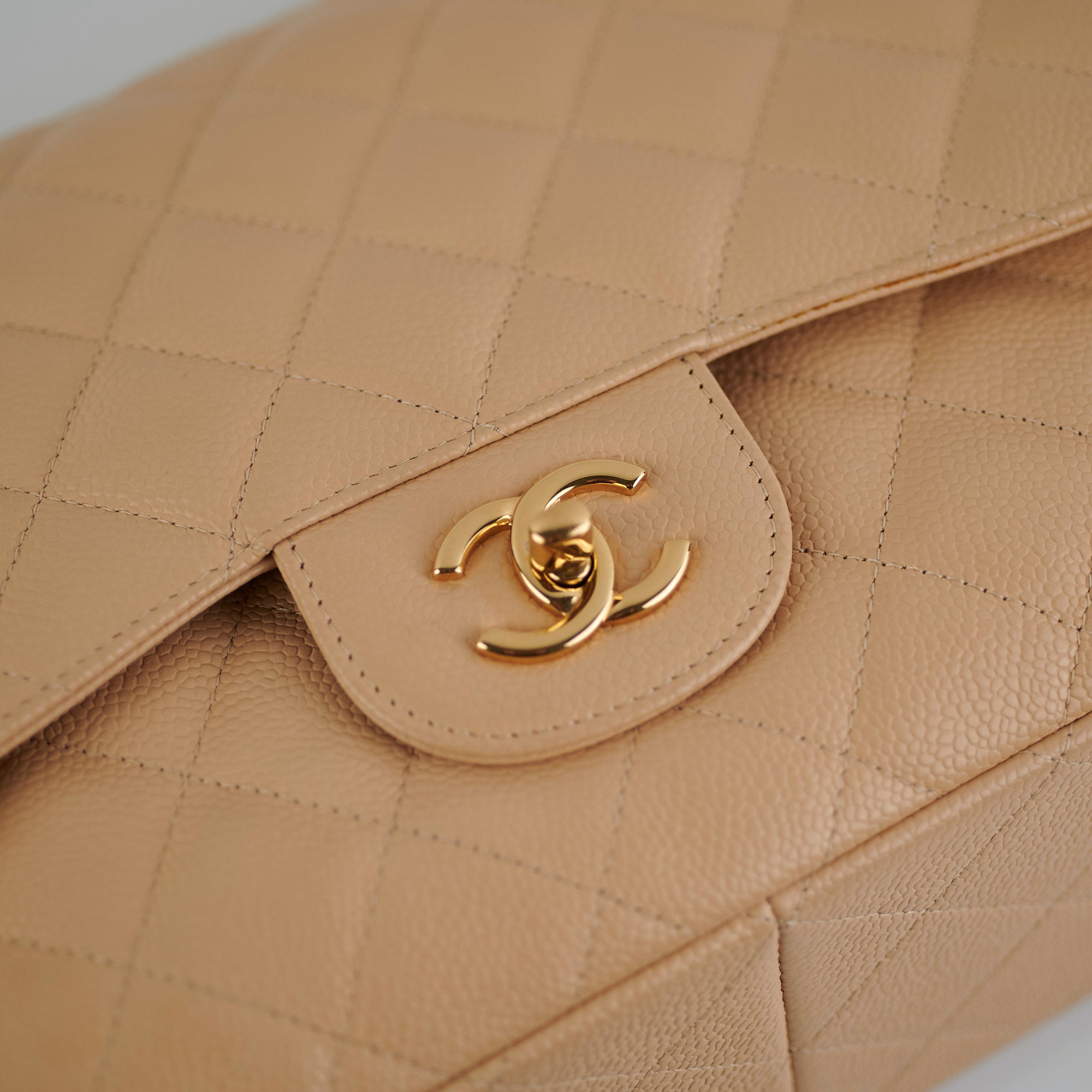 Chanel Classic Flap Jumbo Bag in Caviar Leather Beige - Luxury Designer Handbag for Women, Perfect for Work, Evening Events & Everyday Use