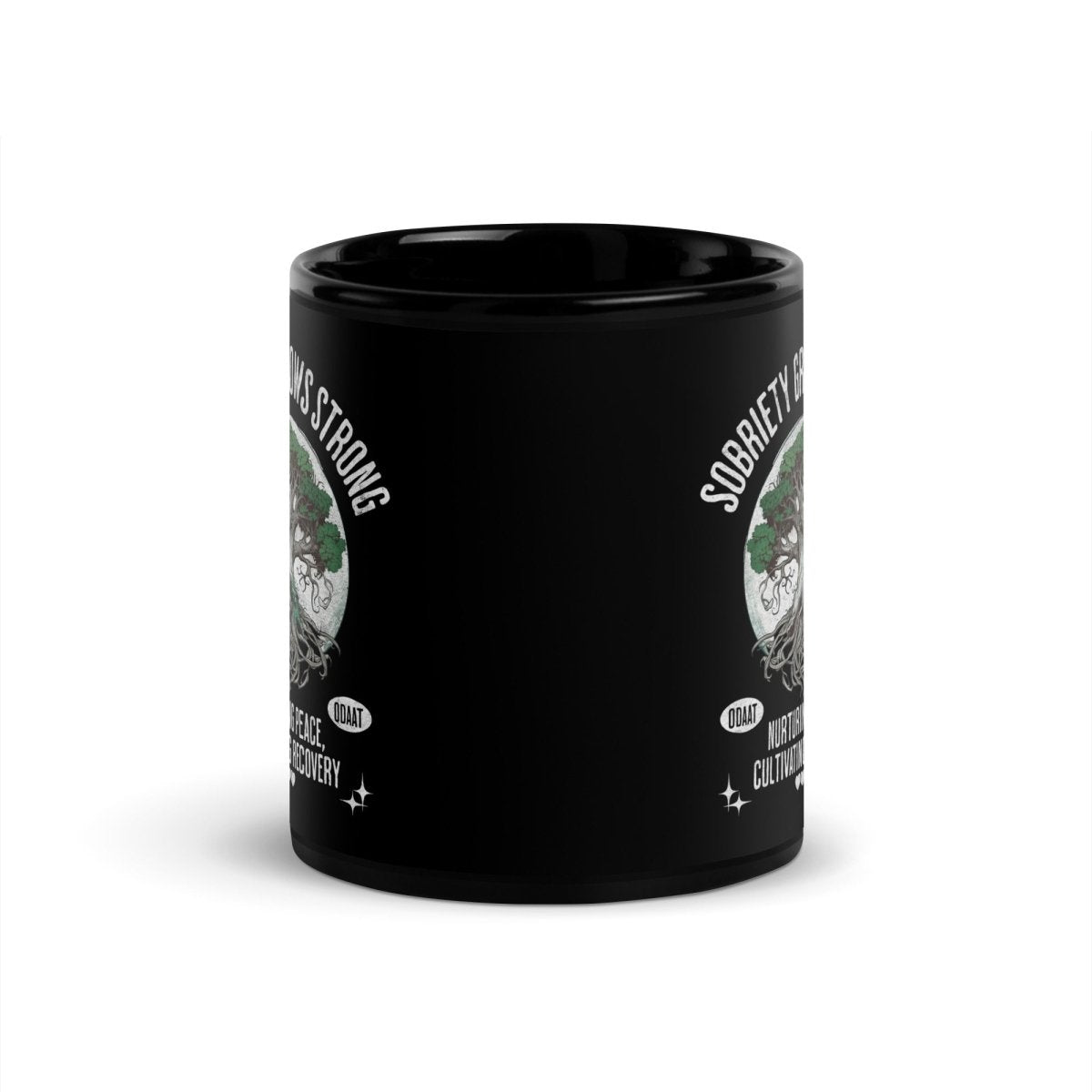 Premium Black Glossy Coffee Mug - Recovery Roots Ceramic Cup with Comfort Handle - Perfect for Home, Office & Gifts