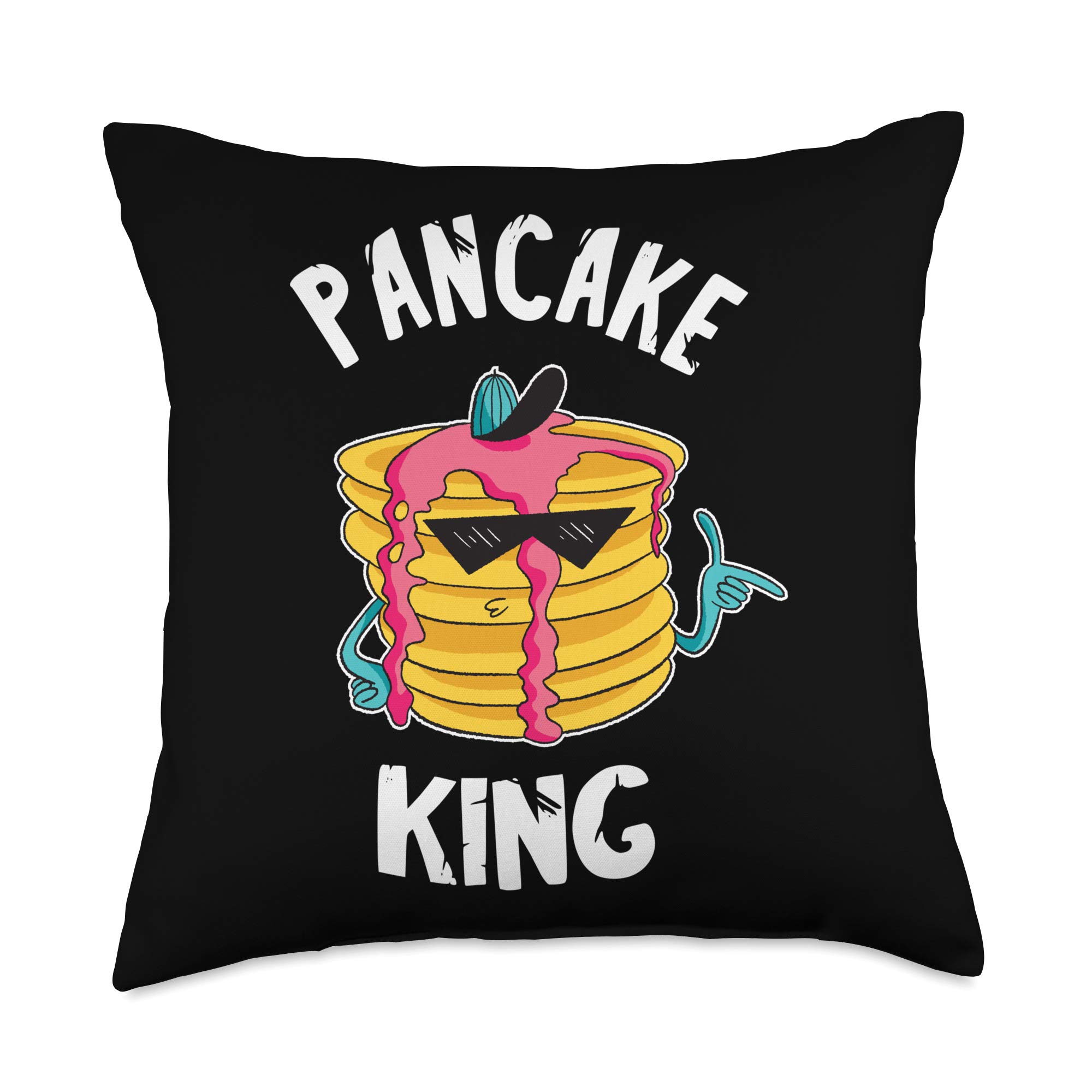 Pancake King Cool Breakfast Lover Brunch Waffles Foodie Throw Pillow - Soft Decorative Cushion for Kitchen, Dining Room & Coffee Shop Decor