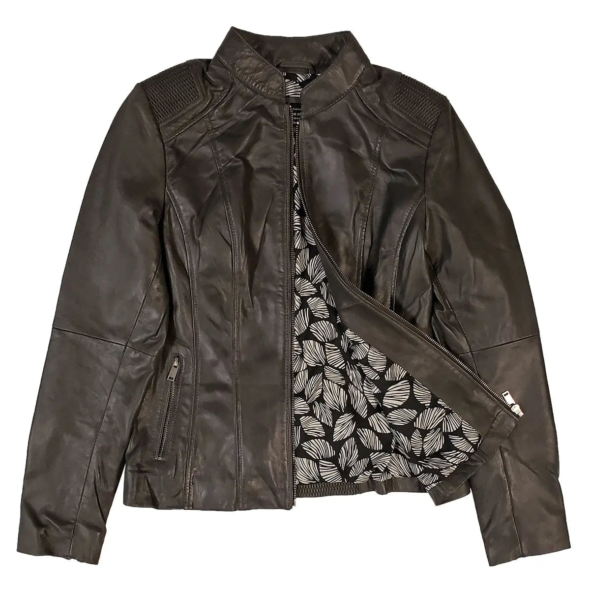 BOL Women's Basket Weave Accent Leather Jacket - Stylish Faux Leather Moto Jacket for Women, Fashionable Outerwear for Fall & Winter - Perfect for Casual Outings, Date Nights & Office Wear