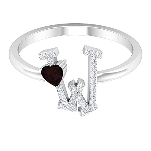 Rosec Jewels 14K White Gold Garnet & Diamond Rings | A-Z Alphabet Initial Rings for Women | Perfect for Birthdays, Anniversaries & Personalized Gifts