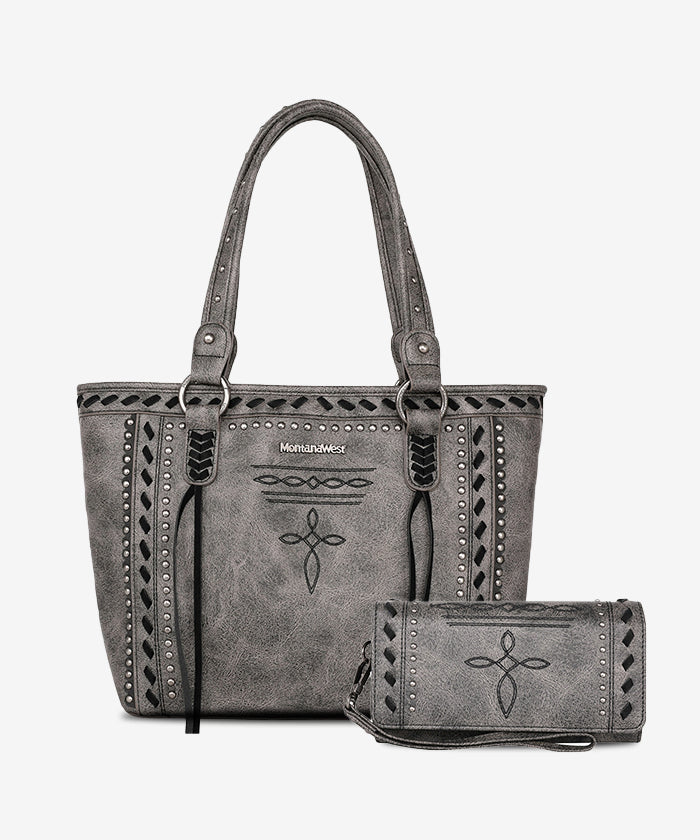 Montana West Diamond Cross Stitch Concealed Carry Tote Bag for Women - Stylish CCW Purse with Hidden Gun Pocket for Everyday Carry & Self Defense