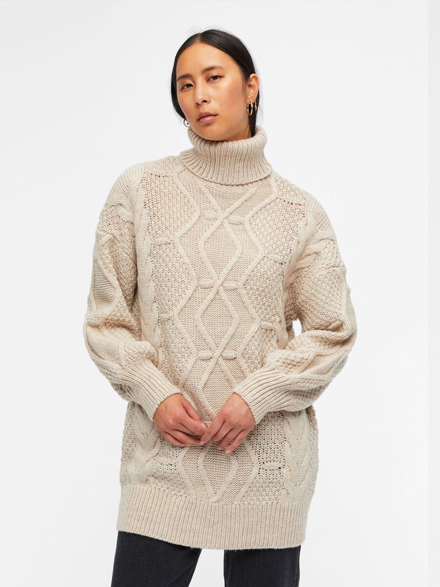 Kamma Cable Roll Neck Tunic for Women - Soft Knit Silver Gray Sweater - Perfect for Office Wear, Casual Outfits and Fall Layering