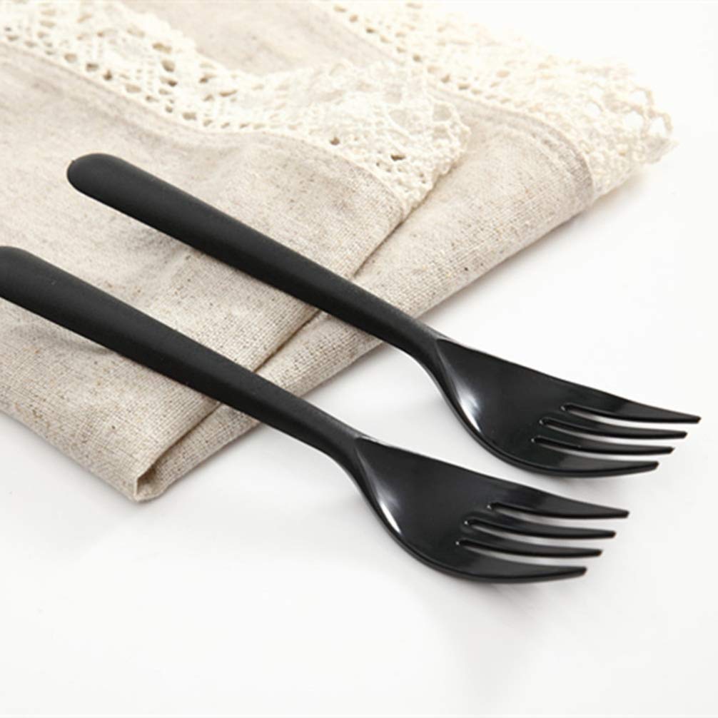 100-Pack Hemoton Thick Black Plastic Forks - Durable Disposable Cutlery Set for Parties, Picnics, BBQs & Home Kitchen Use