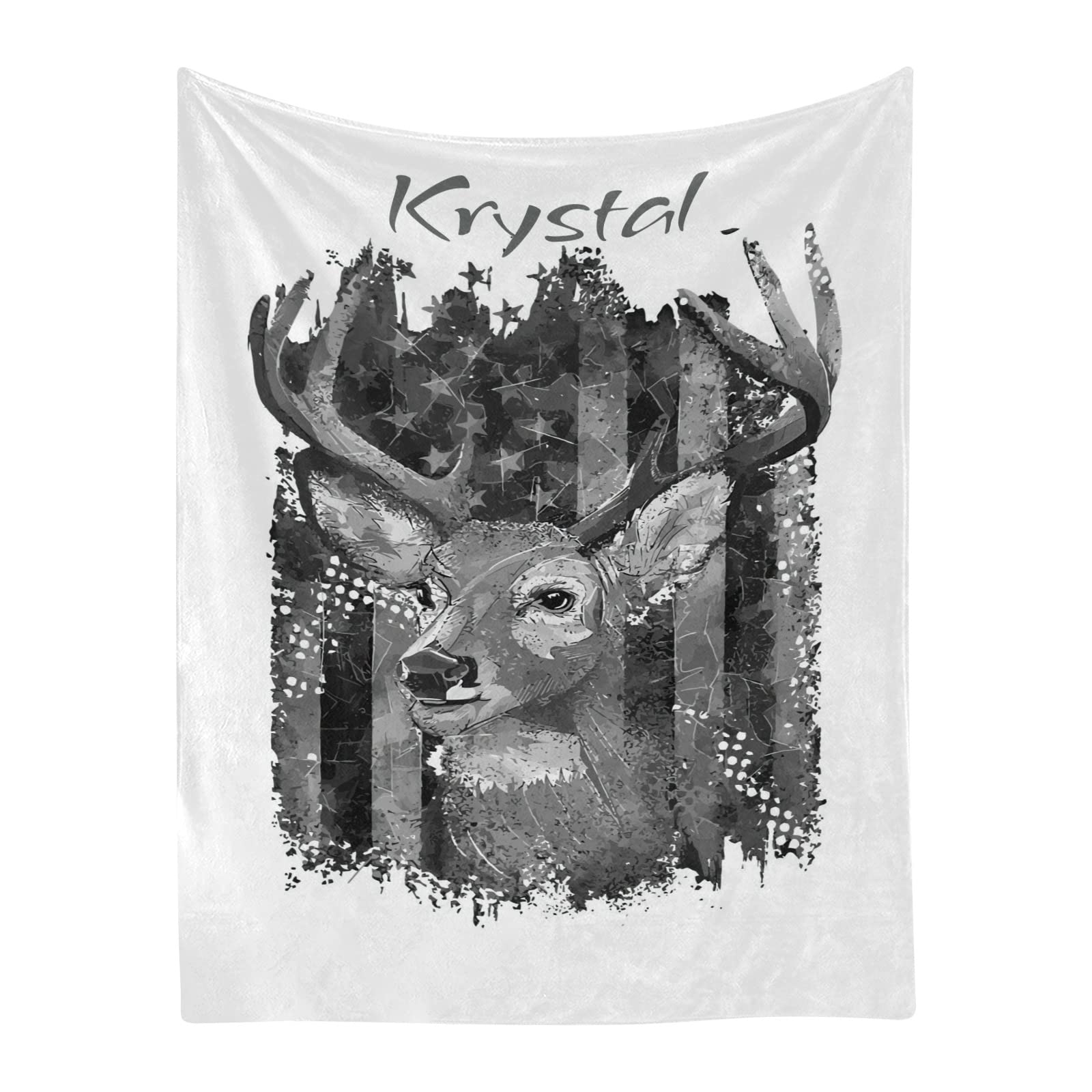 Custom Personalized Cartoon American Flag Deer Camo Fleece Blanket - Super Soft 60x80 Inch Throw for Couch, Sofa & Bed - Perfect for Camping, Outdoor Adventures & Home Decor
