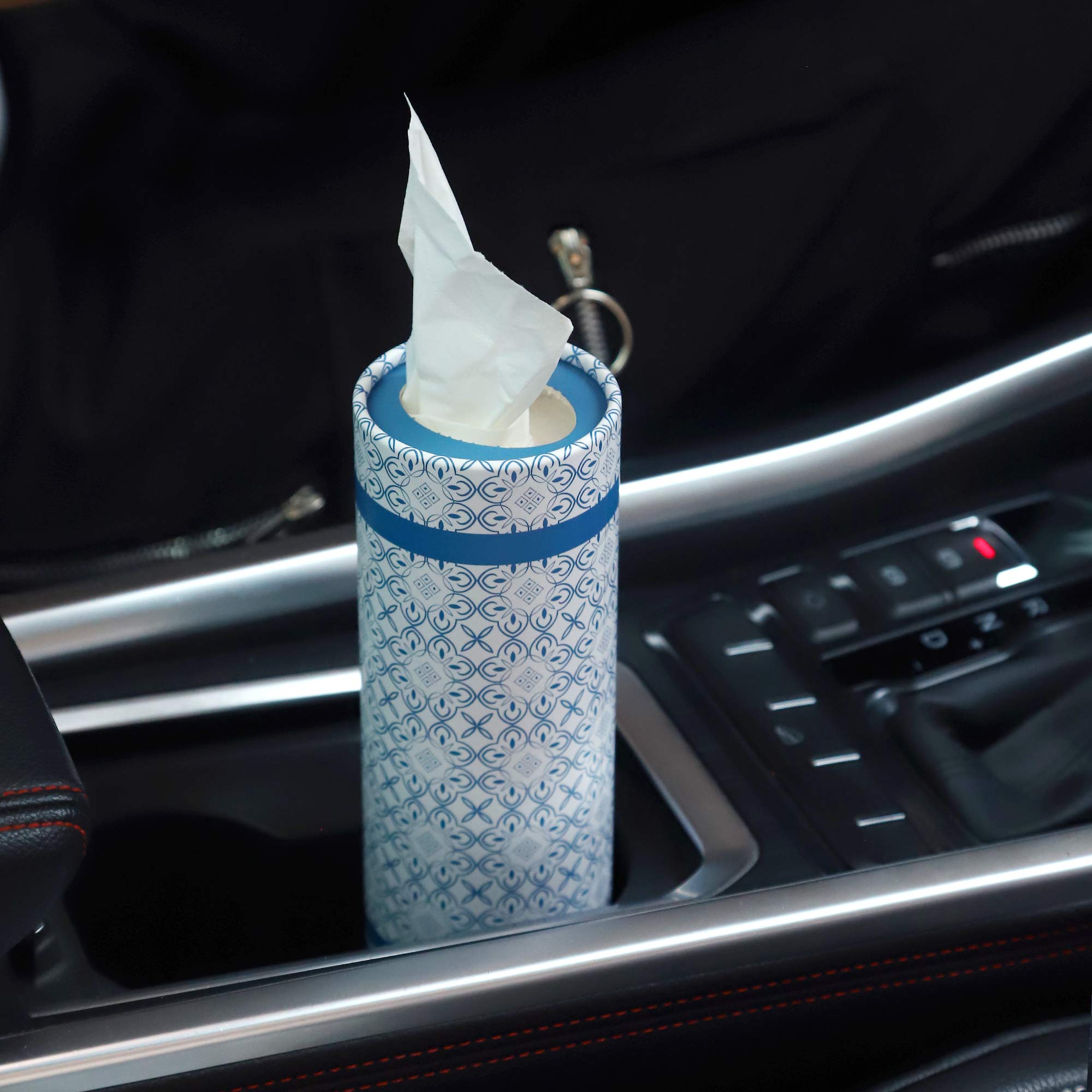 Car Tissue Holder with Facial Tissues - 4 Pack Travel Tissue Tube Container Fits Car Cup Holder - Blue Car Accessories for Road Trips & Daily Commute