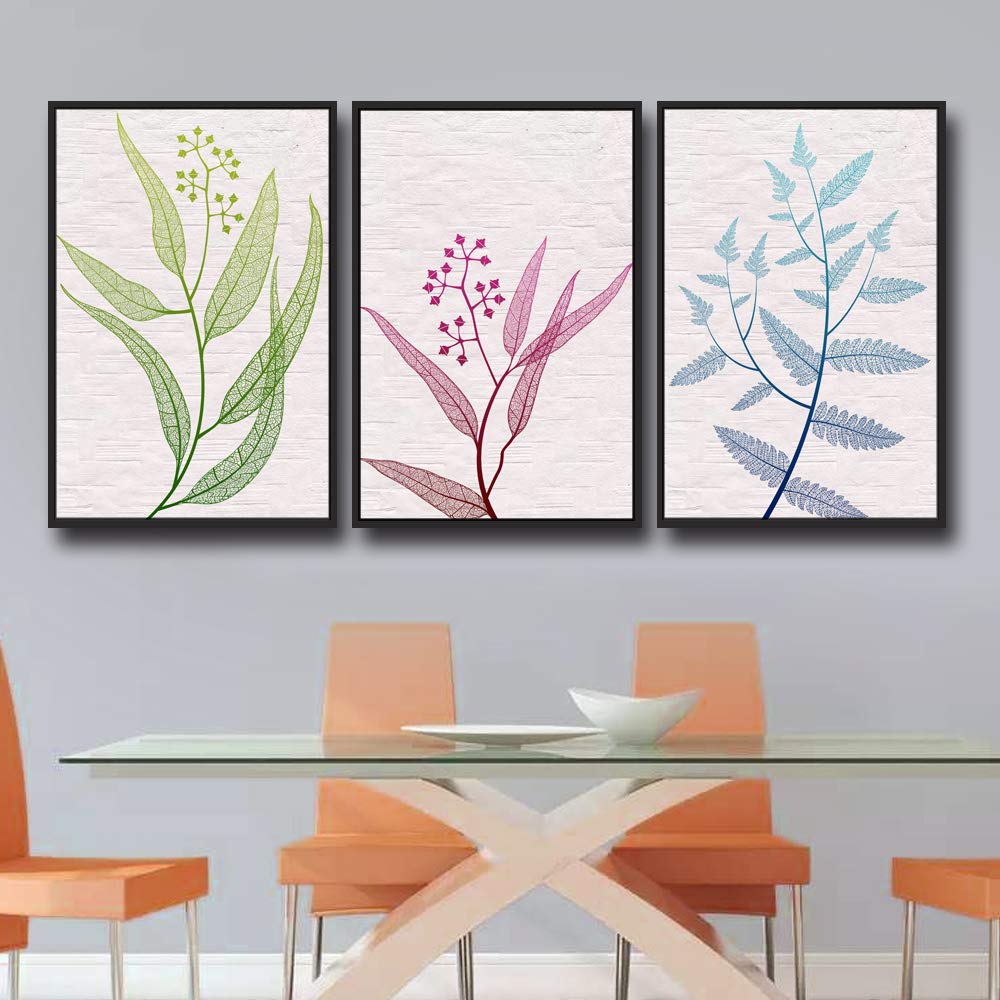 Leaf Theme Framed Canvas Wall Art Set - 3 Panels (16