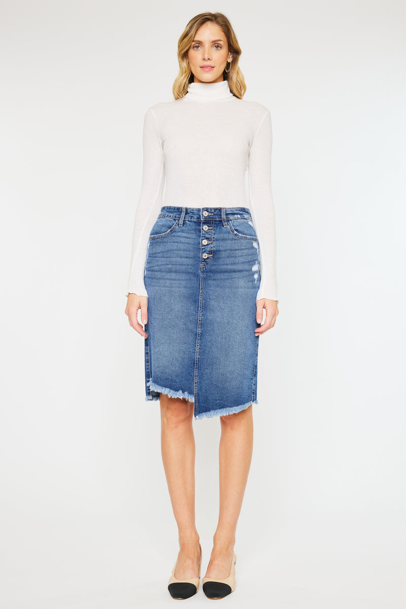 Florentine Mid Rise Asymmetrical Midi Skirt for Women - Elegant A-Line Flowy Skirt with Side Slit | Perfect for Office, Date Night & Summer Outfits