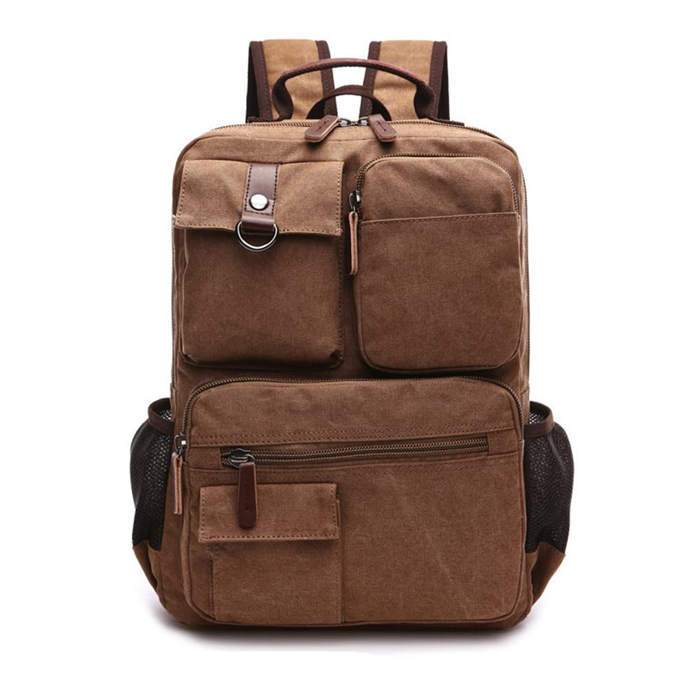 Eysee Men's Canvas & Leather Laptop Backpack - Large Capacity Travel Backpack for Work, School & Outdoor Adventures | Durable Water-Resistant Design for Commuting, Hiking & Business Trips