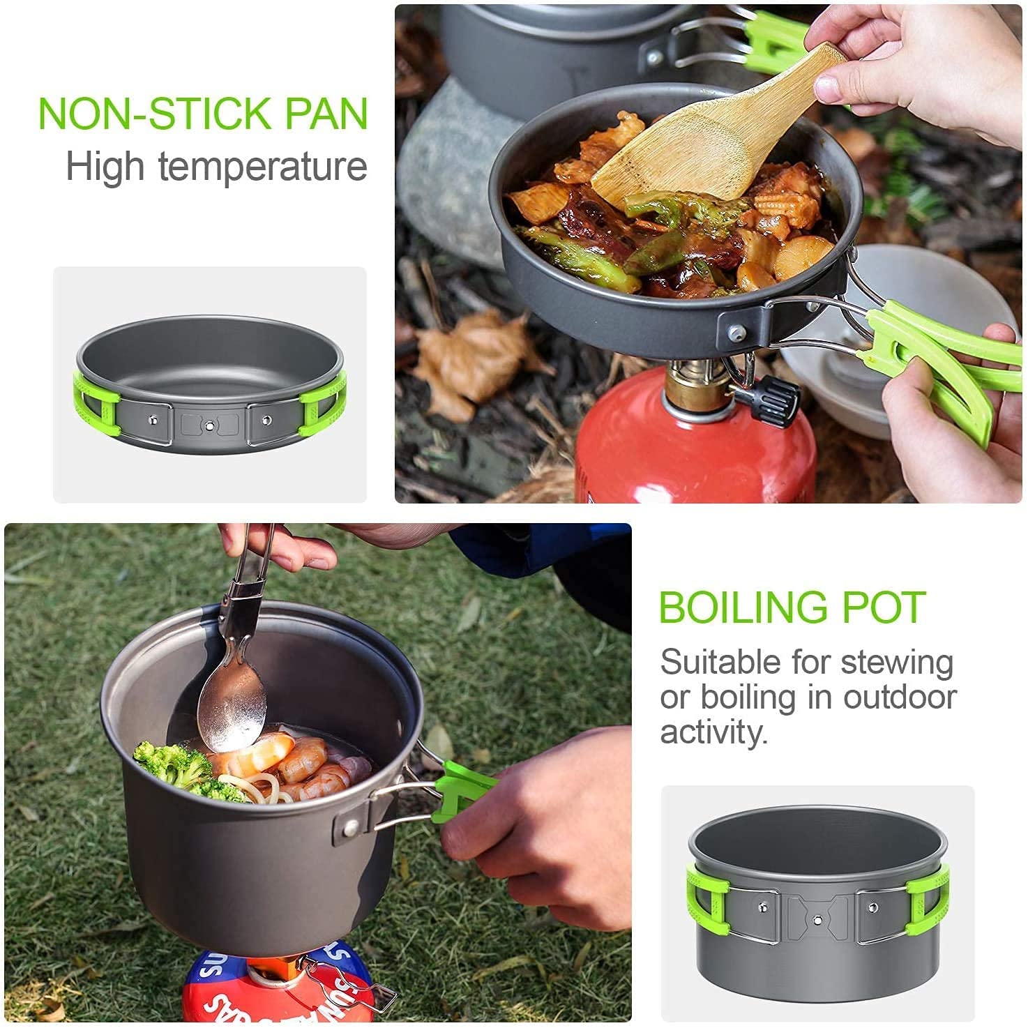 Suturun Lightweight Non-Stick Camping Cookware Set - Portable Mess Kit with Pots & Pans for Backpacking, Hiking, Picnics | Perfect for Outdoor Cooking, Camping Trips & RV Adventures