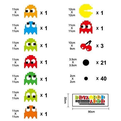 Pac-Man Arcade Game Wall Decal - Removable Cartoon Stickers for Kids Bedroom & Nursery Room Decor - Fun Video Game Themed Wall Murals for Gamers Room & Playroom
