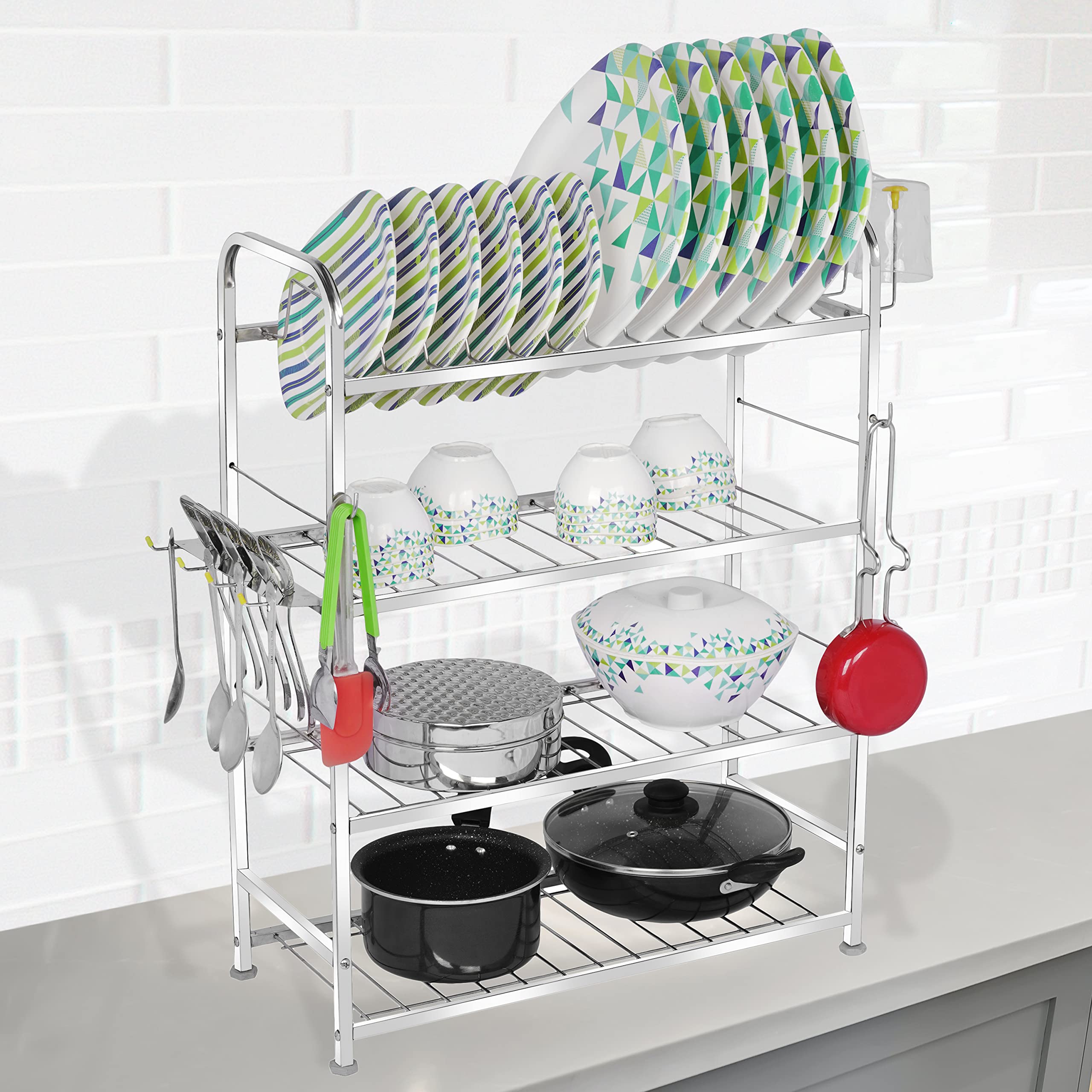 Stainless Steel Wall Mount Kitchen Utensil Rack & Dish Organizer with Plate Holder | Space-Saving 31
