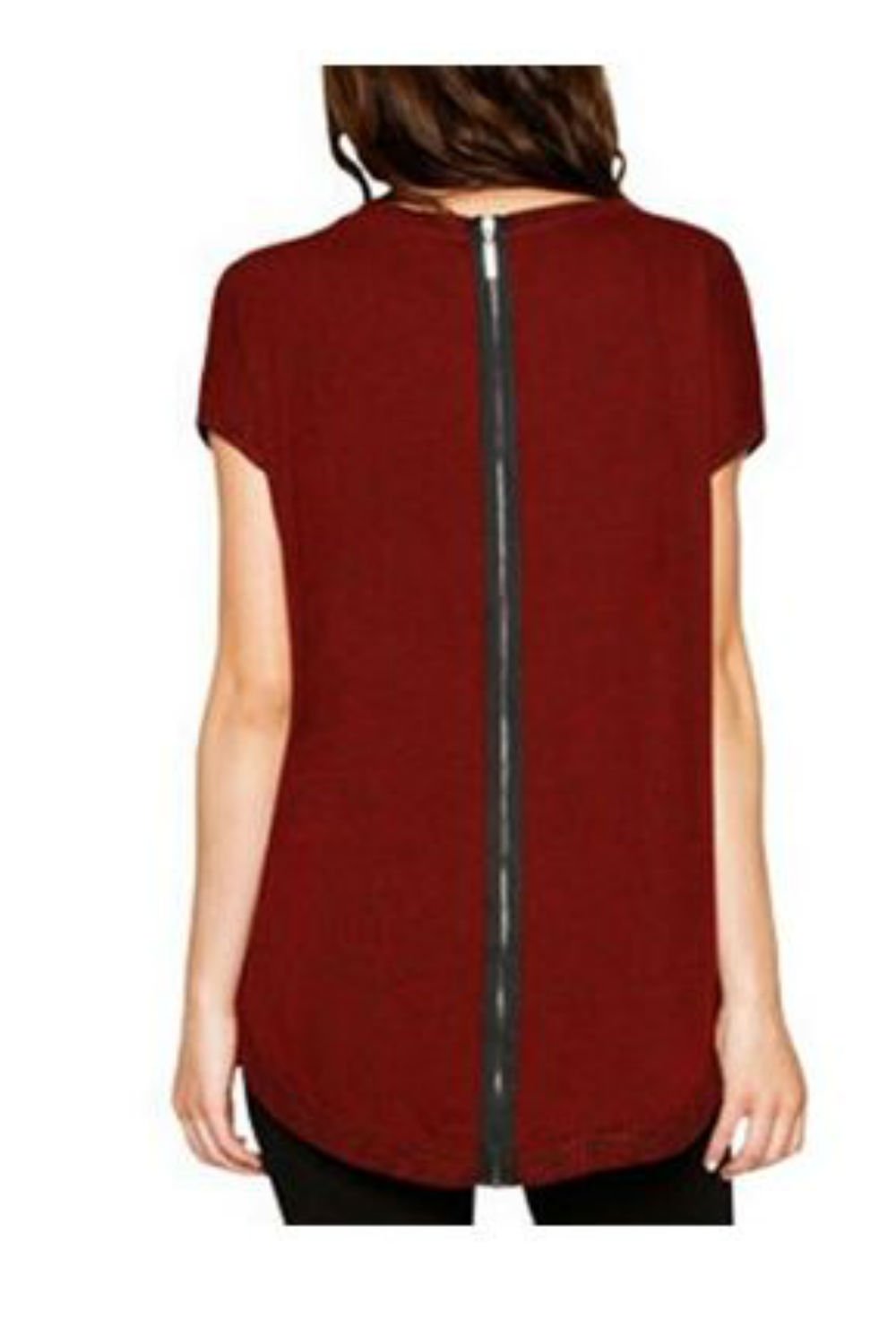 Matty M Women's Zippered Back Sweater - Merlot Red Pullover for Casual Wear, Office & Fall Outfits