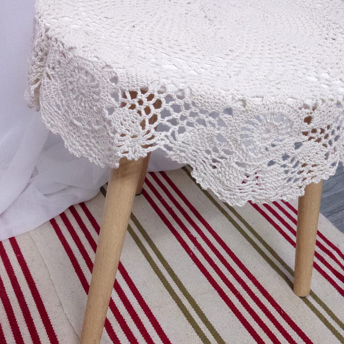 Handmade Cotton Crochet Lace Table Runner - 35 Inch Round Doily Tablecloth, Dresser Scarf for Dining Table, Coffee Table, and Home Décor (White)
