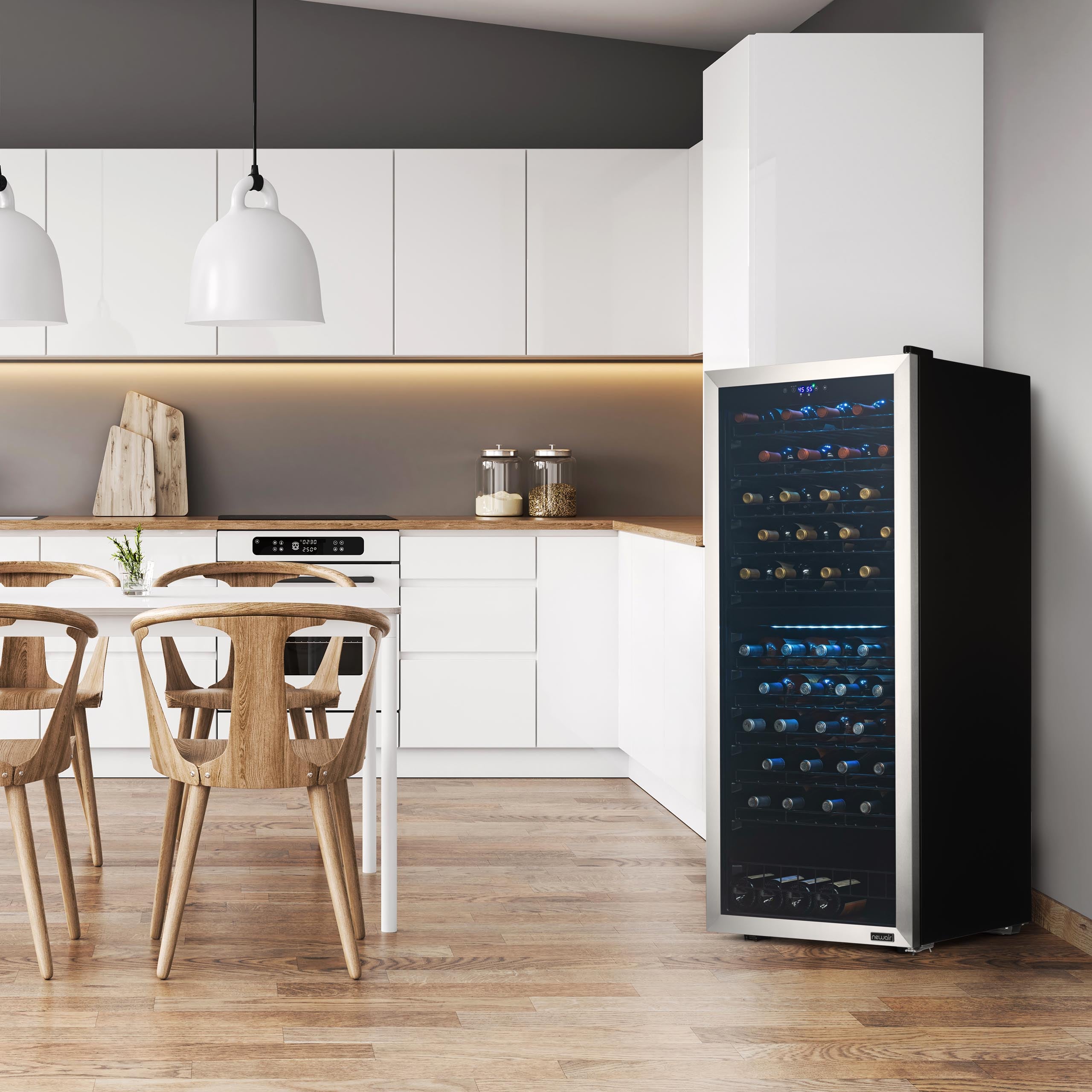 Newair® 98 Bottle 23 Inch Stainless Steel Freestanding Dual Zone Wine Cooler Refrigerator - Perfect for Home Bars, Restaurants, and Wine Cellars